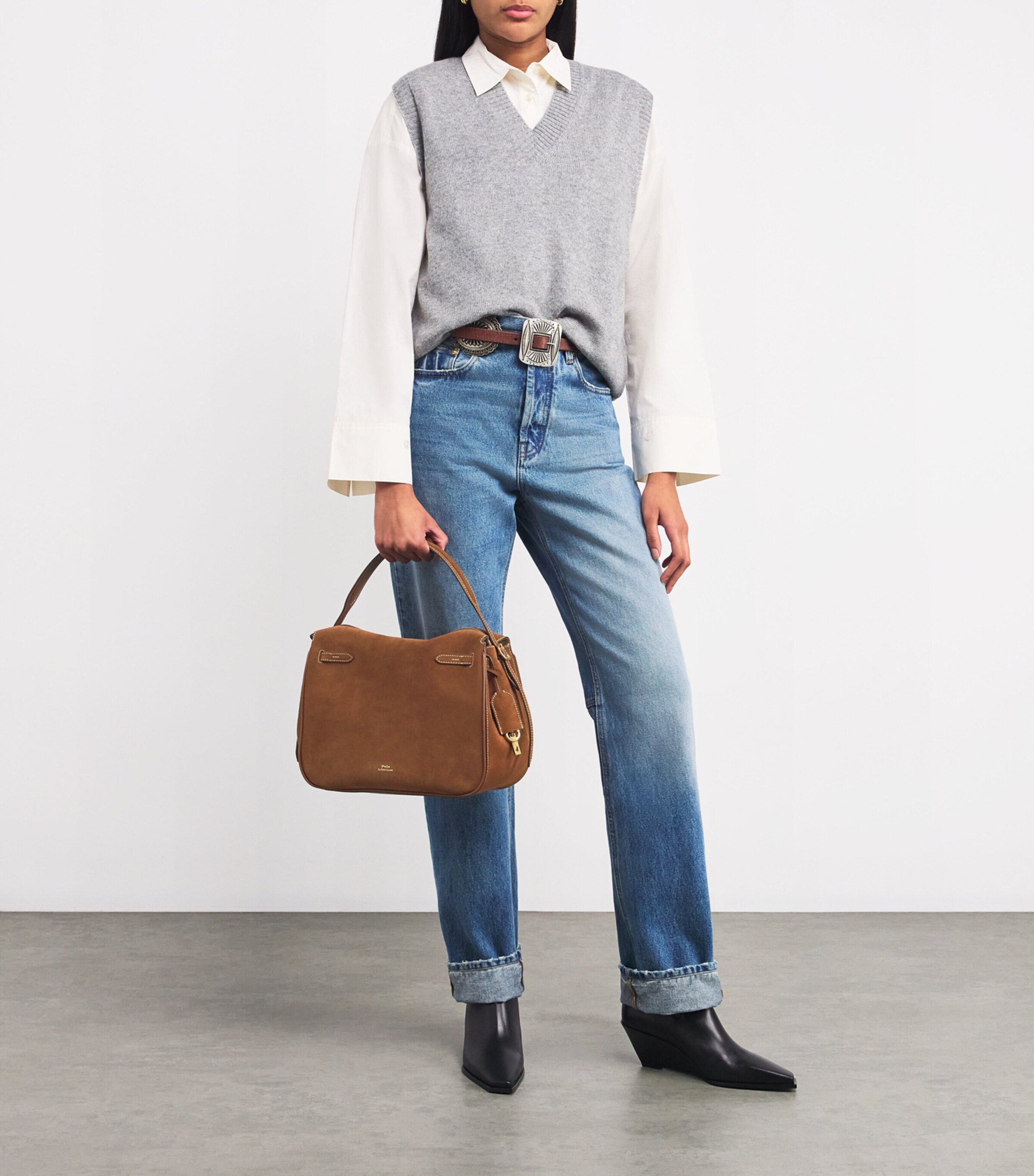 Polo Ralph Lauren Large Suede Polo ID Top-Handle Bag Cnmn/cuoio Image 5