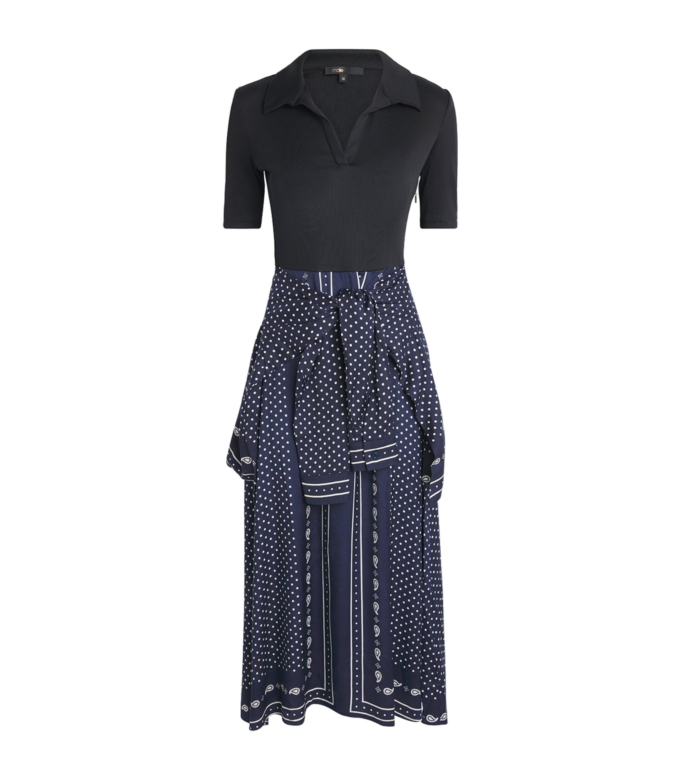 Maje Womens Printed Layered Midi Dress Navy Polka Dot Image 1