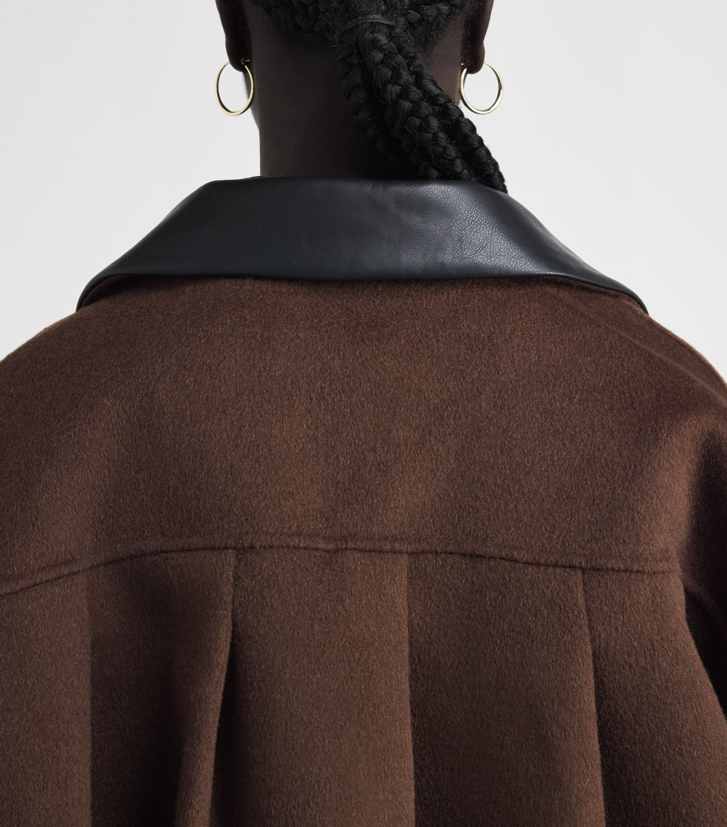 Maje Womens Wool-Blend Leather-Collar Jacket Brown Image 3