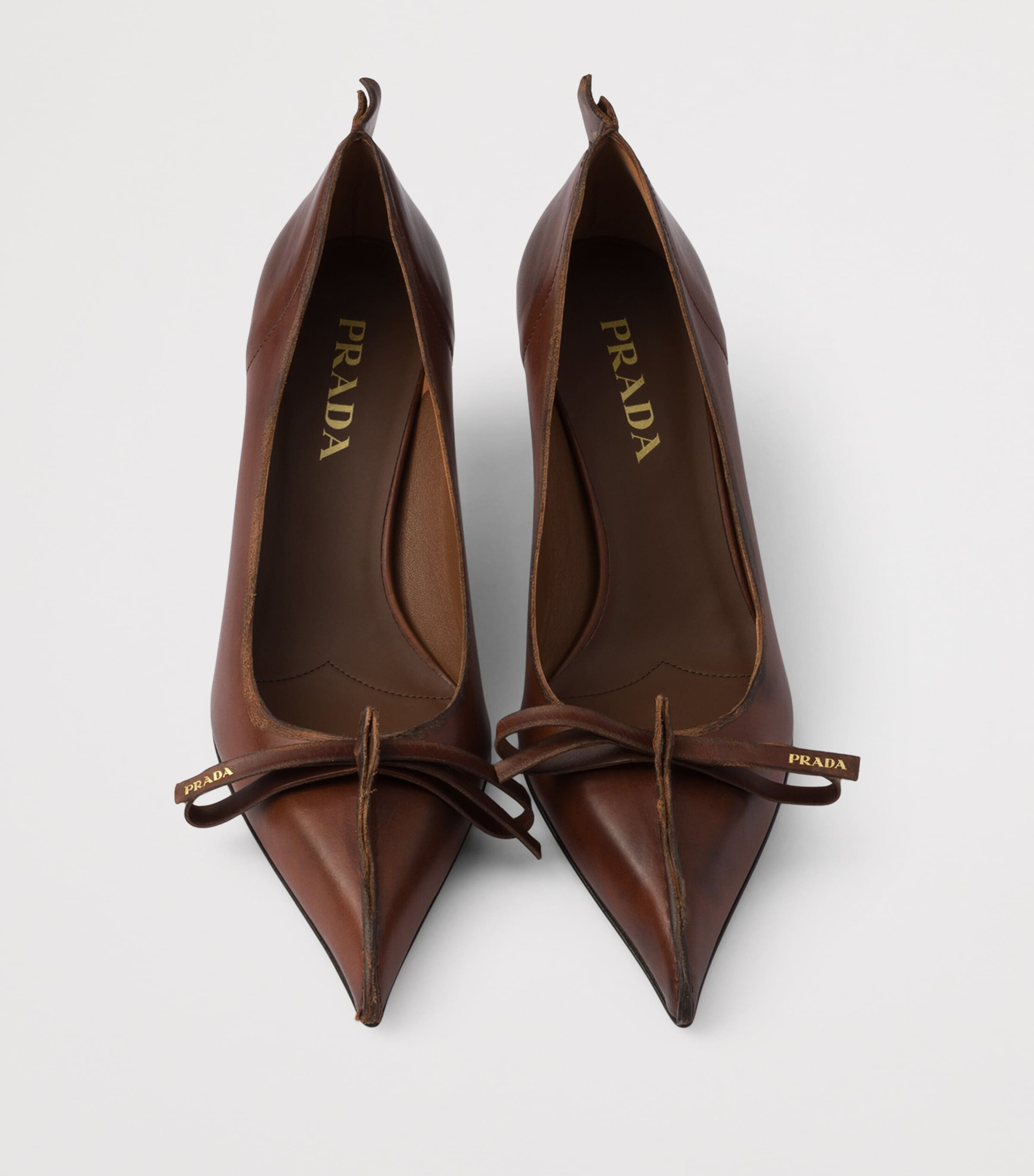 Prada Antiqued Leather Pumps 55 Brown Image 4
