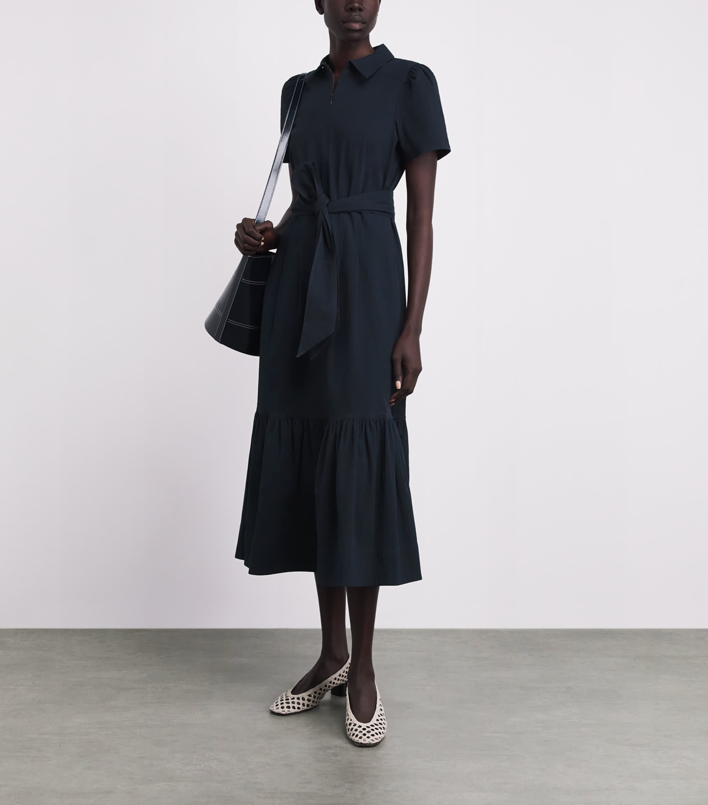 ME+EM Womens Stretch-Cotton Fitted Midi Dress Navy Image 2