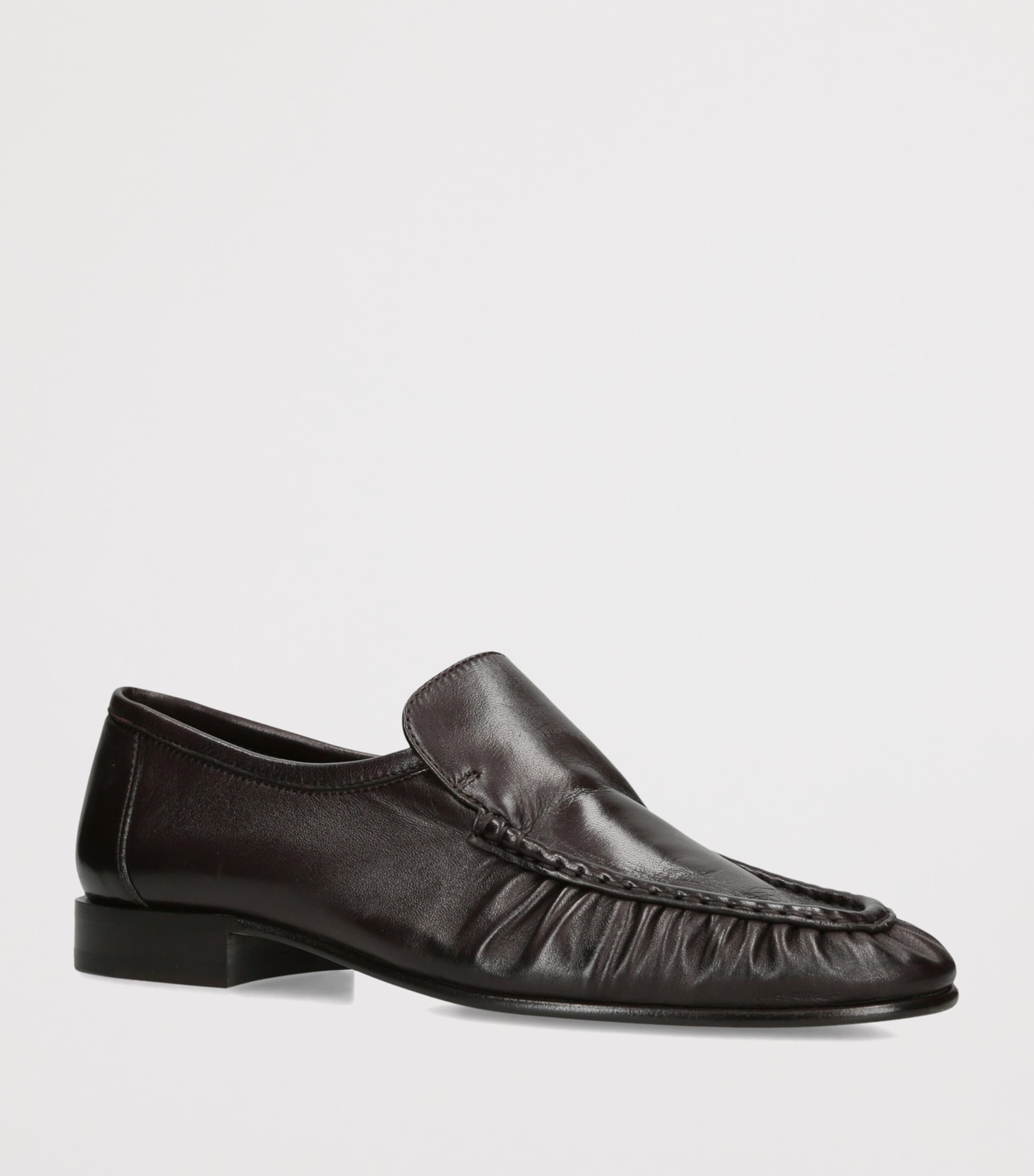 The Row Soft Moccasin Two Leather Loafers Dark Brown Image 3