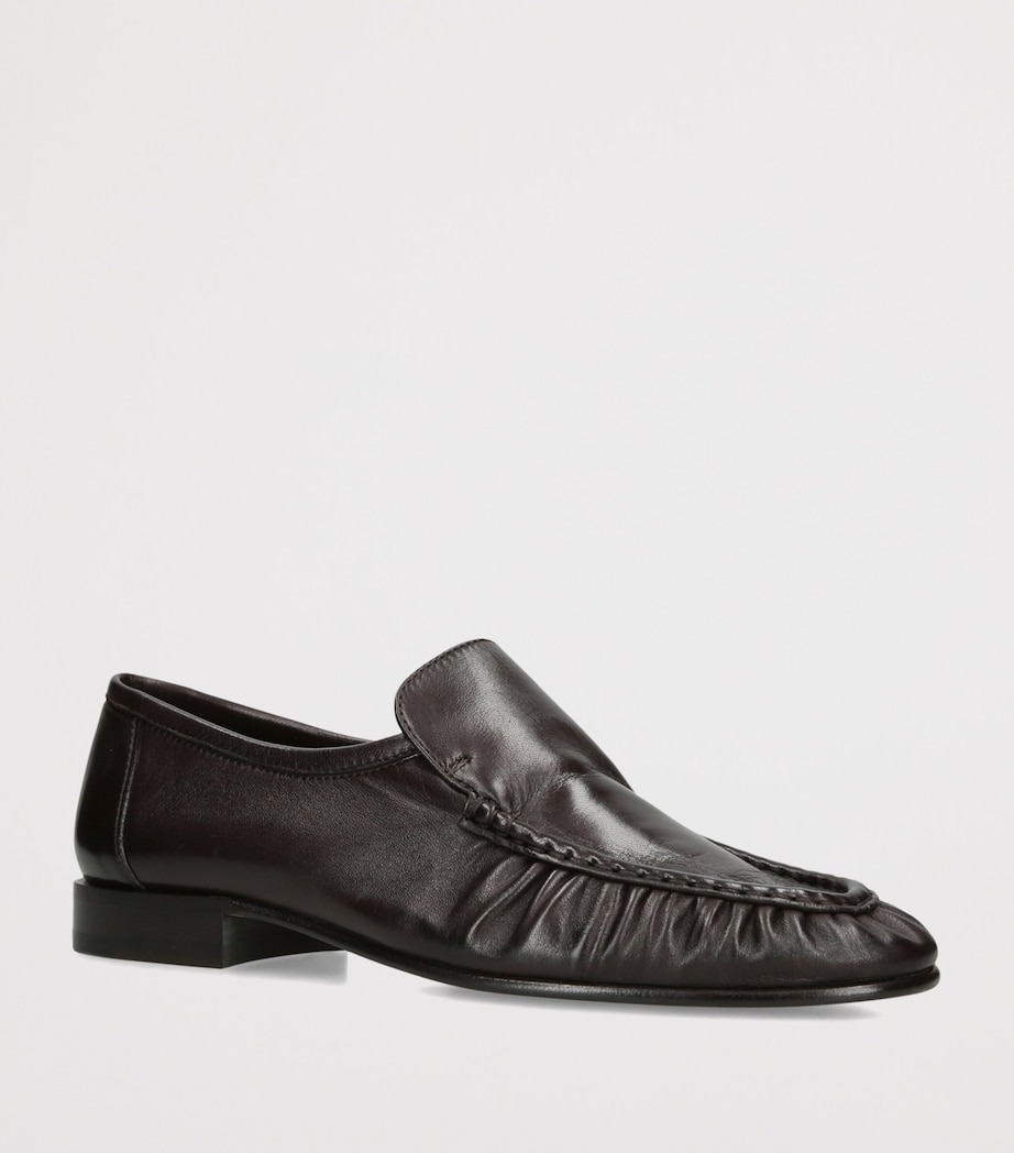 The Row Soft Moccasin Two Leather Loafers Dark Brown Image 3