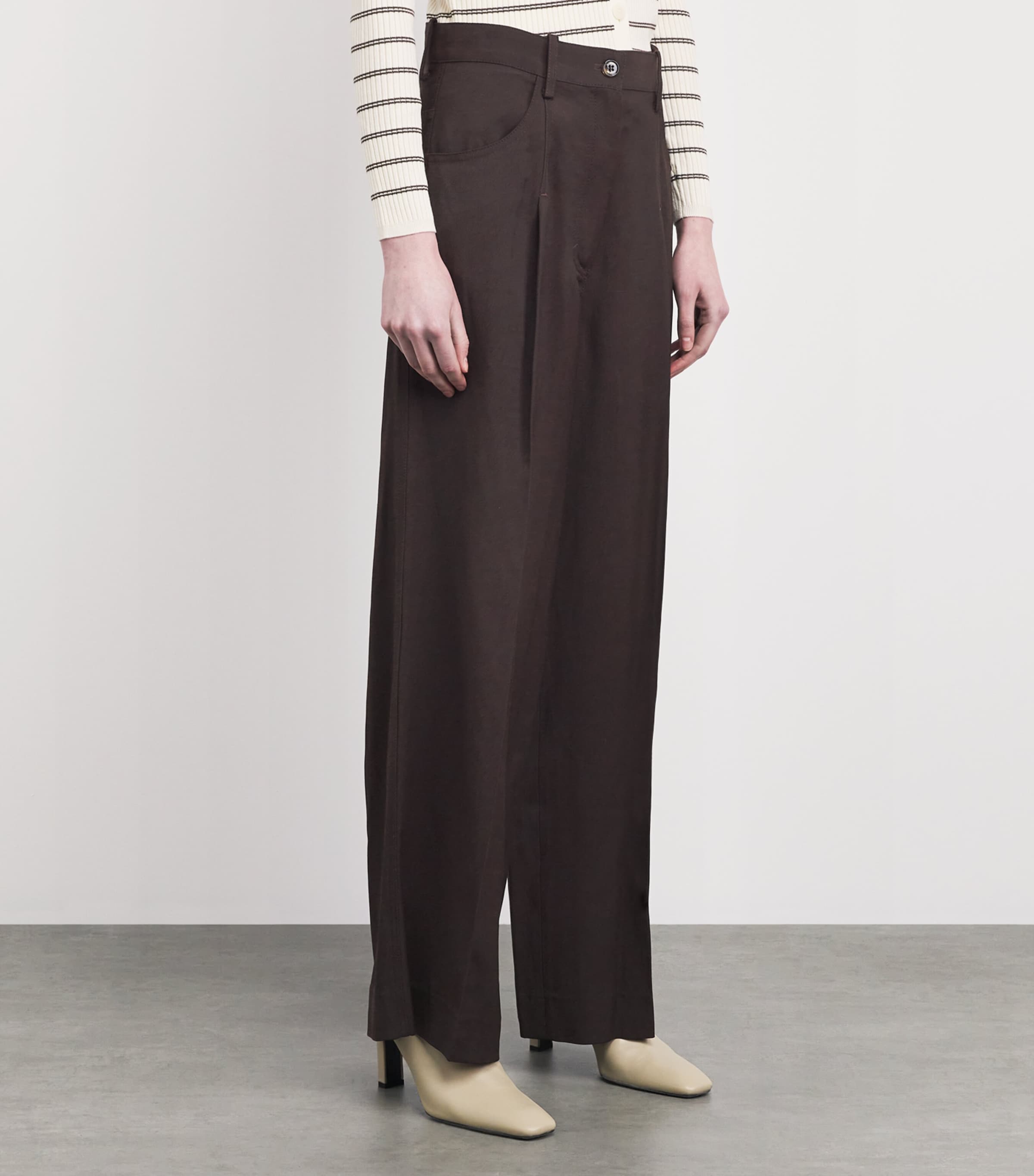 Sandro Paris Womens Wide-Leg Tailored Trousers Brown Image 4