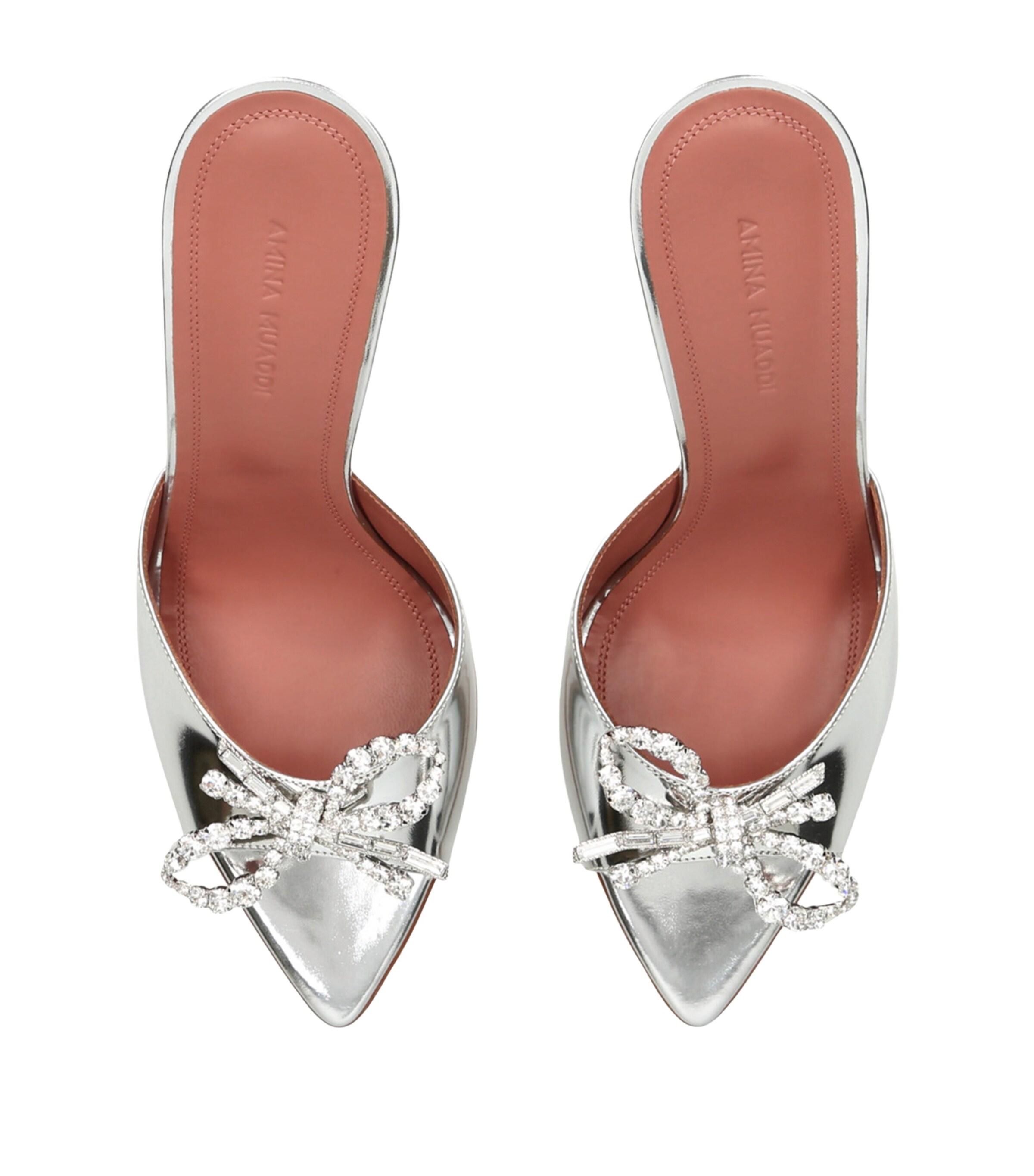 Amina Muaddi Leather Embellished Rosie Mules 95 Silver Image 4