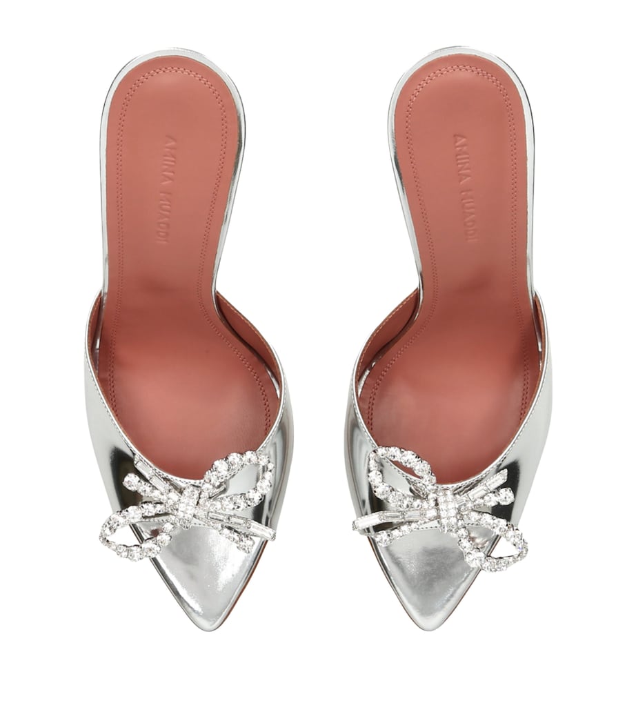 Amina Muaddi Leather Embellished Rosie Mules 95 Silver Image 4