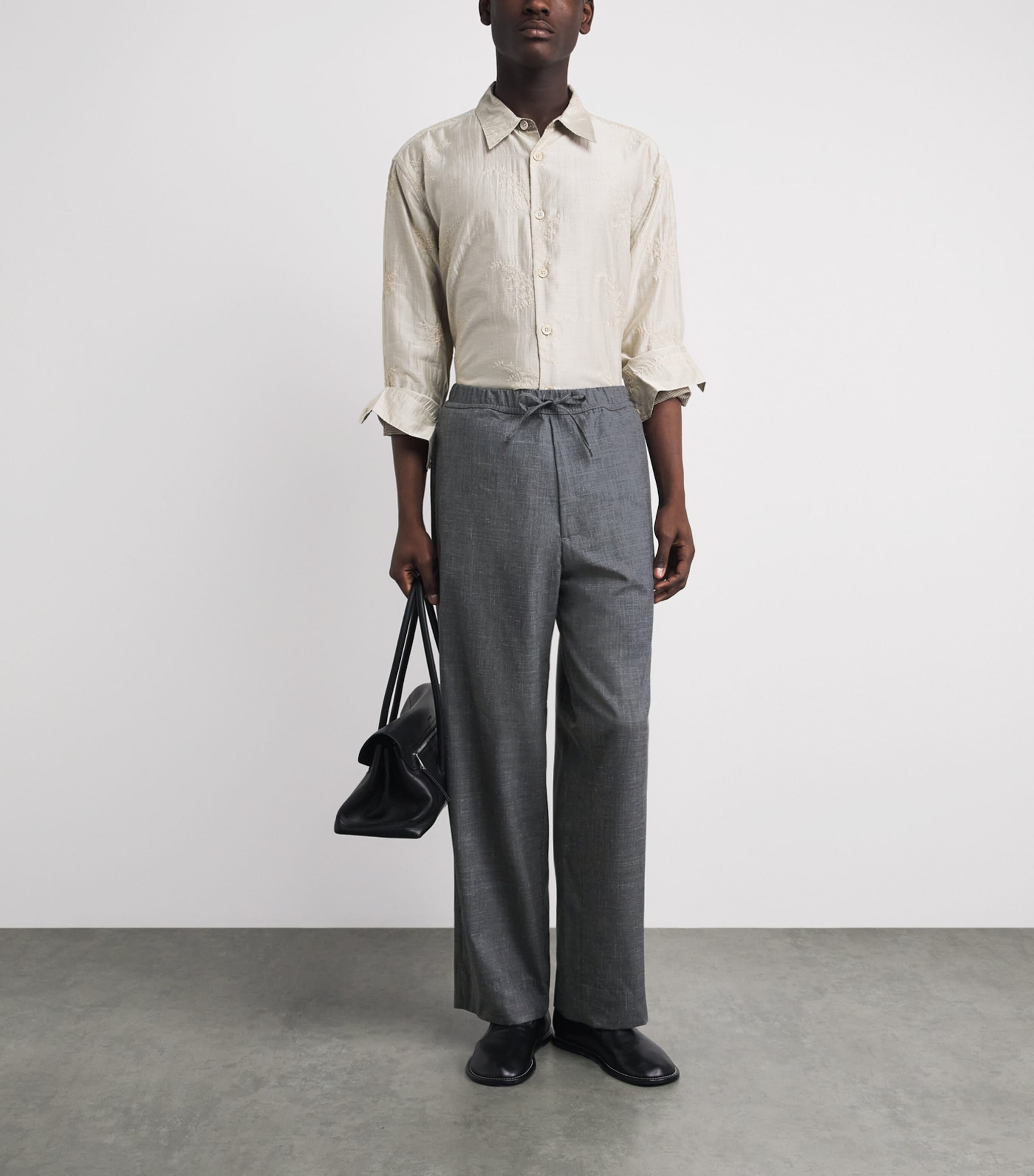 Officine Generale Mens Organic Cotton Drawstring Nilson Trousers Midgrey/ecru Image 2