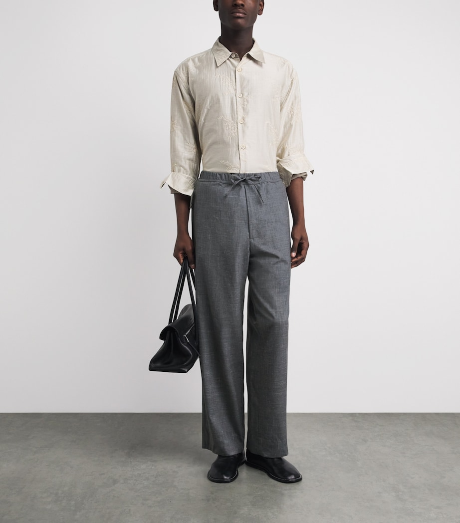 Officine Generale Mens Organic Cotton Drawstring Nilson Trousers Midgrey/ecru Image 2