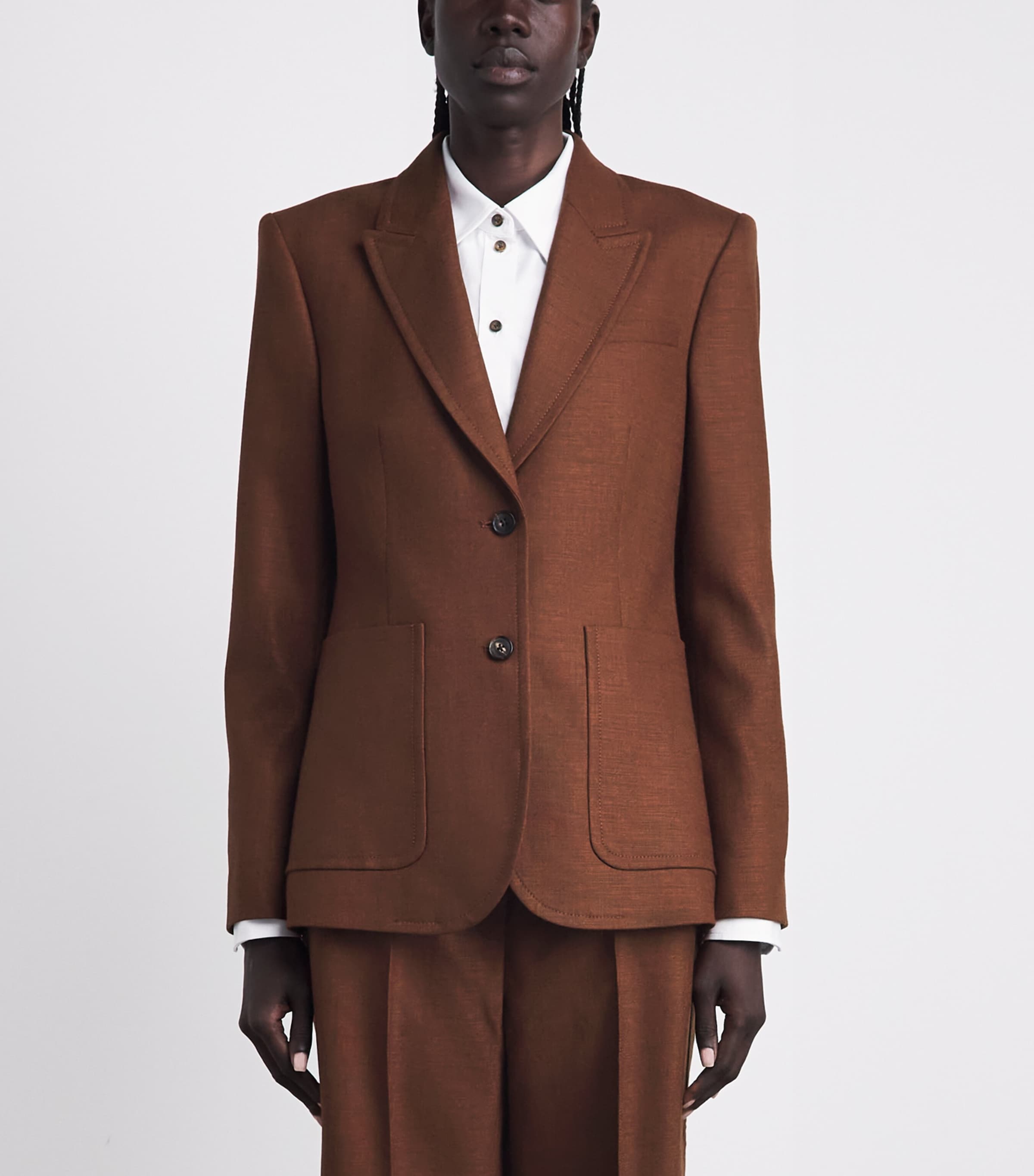 ME+EM Womens Wool-Blend Sharp Contour Blazer Pecan Brown Image 4