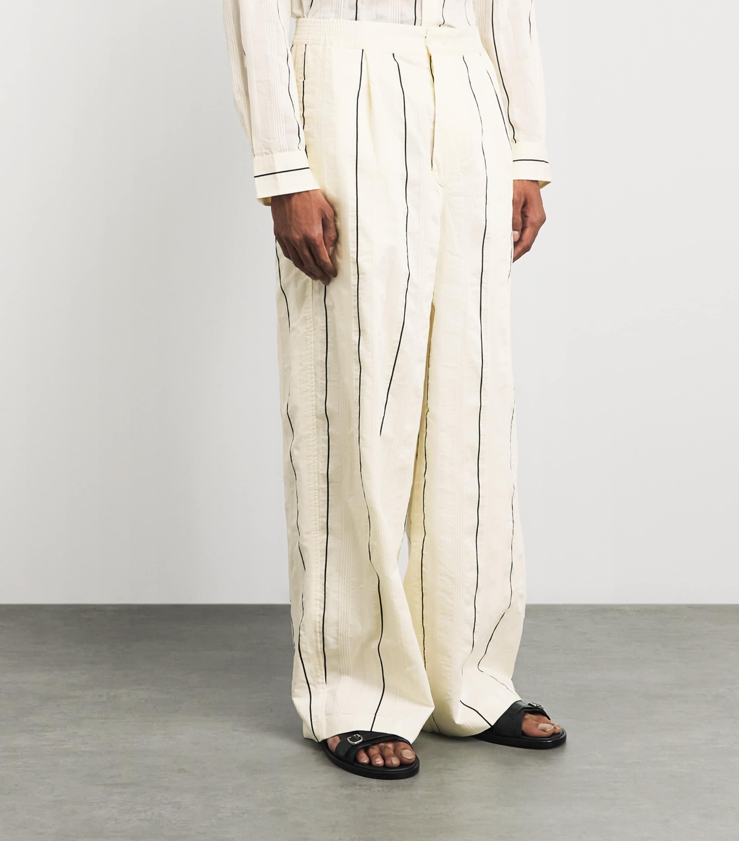 Jacquemus Mens Cotton-Silk Pyjama Trousers Stripe White/blk Image 4
