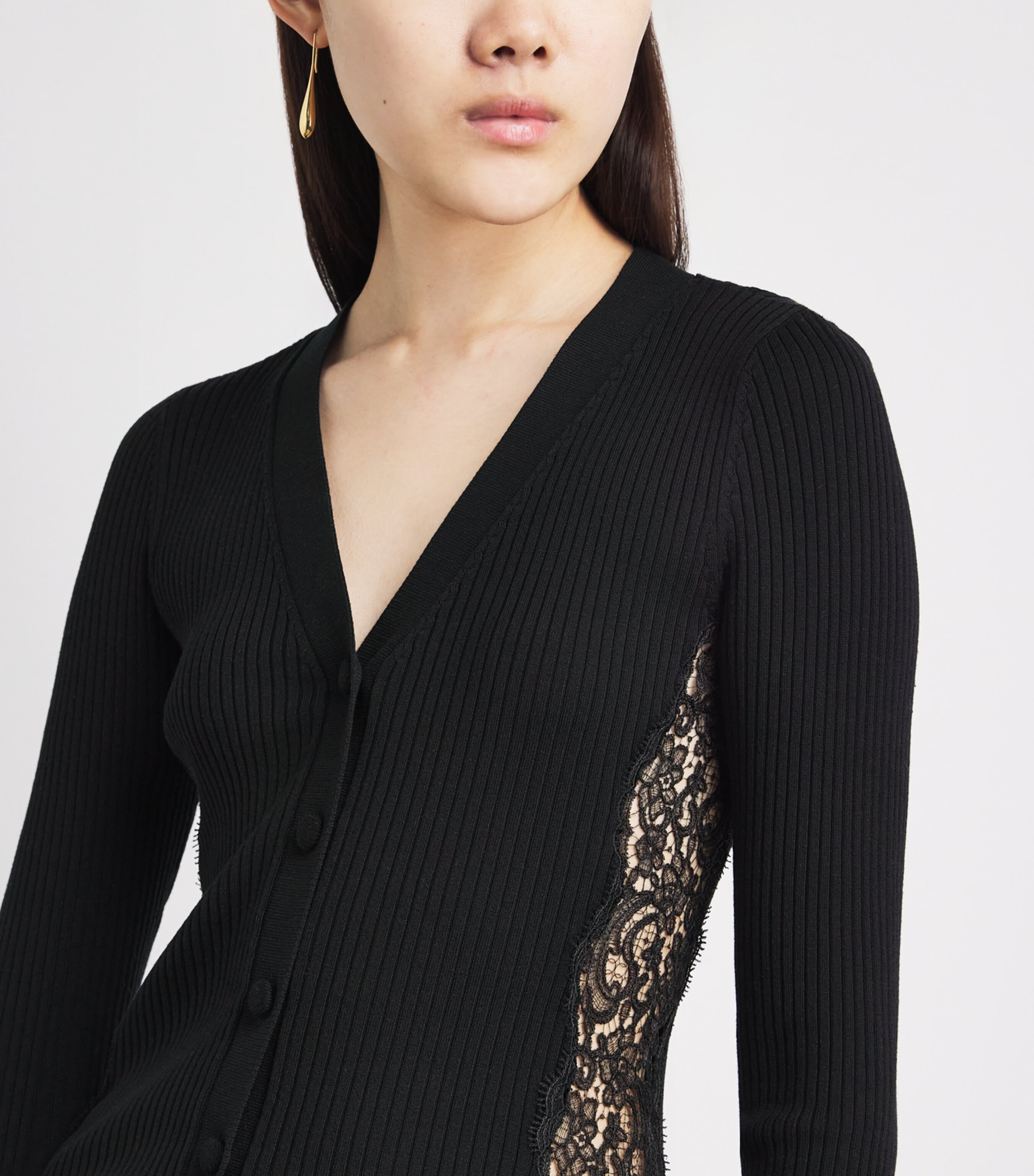 Sandro Paris Womens Ribbed Lace-Trim Cardigan Black Image 3