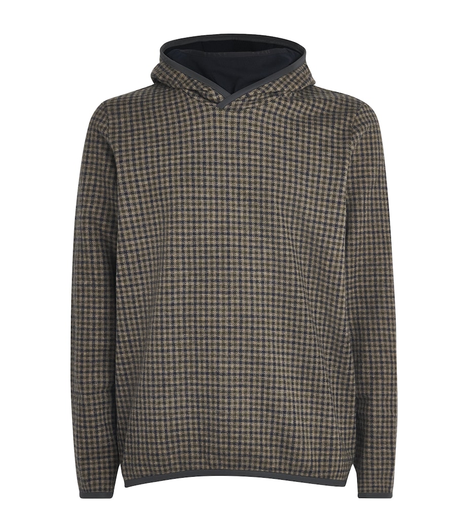 Sease Mens Virgin Wool-Blend Check Hoodie Blue Beige Image 1