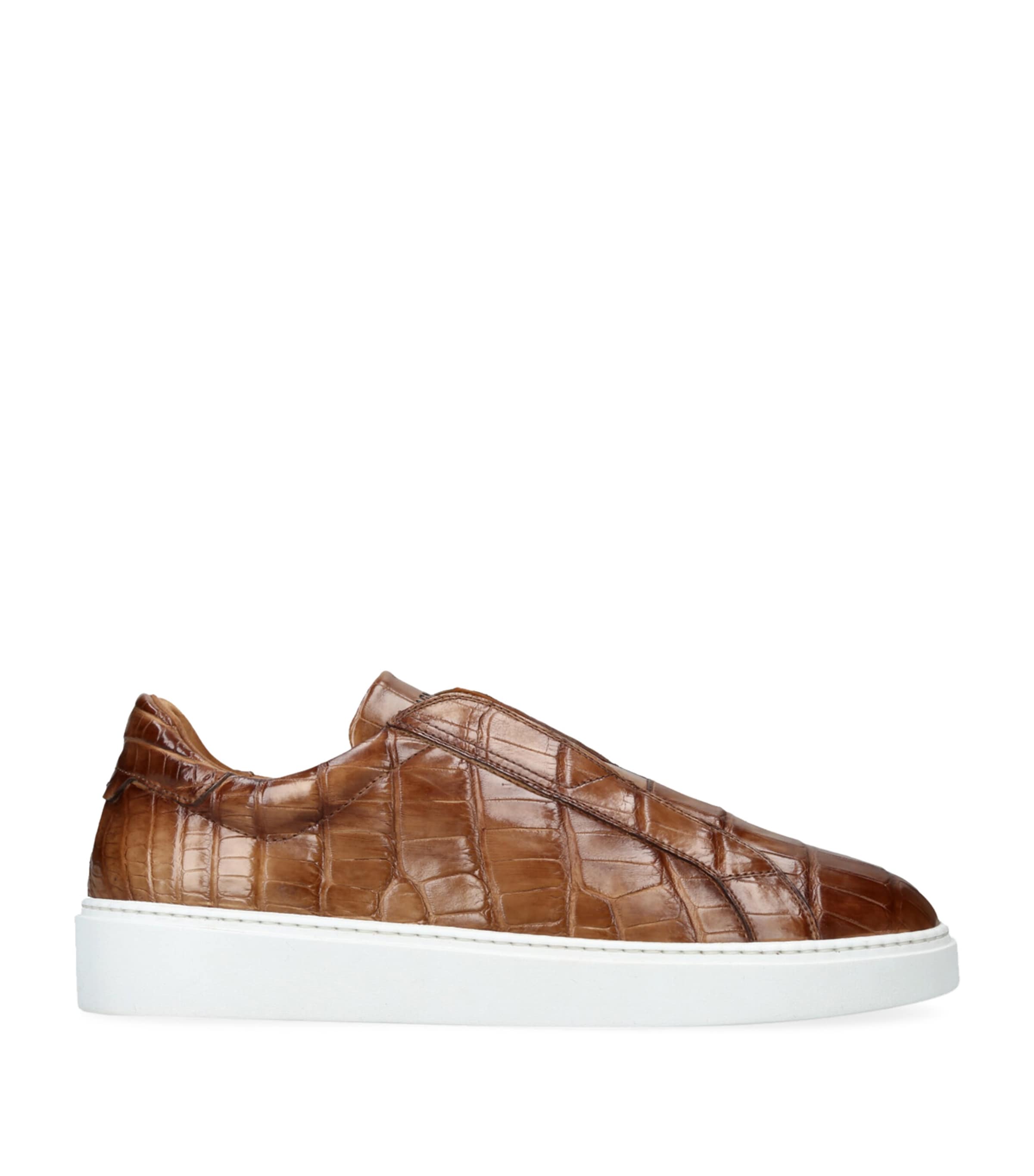 Magnanni Crocodile Leather Lotto Sneakers Tan Image 1