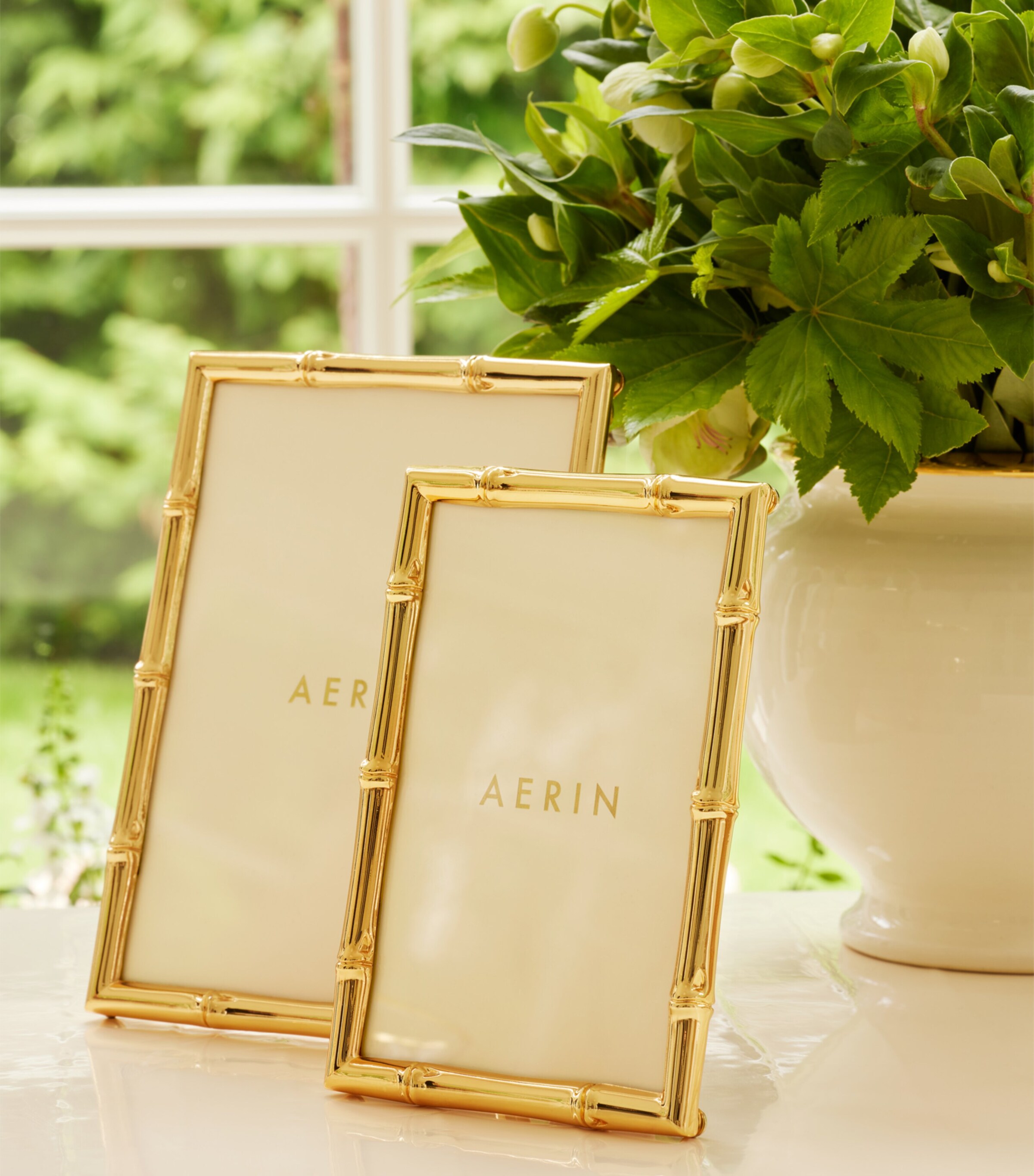 Aerin Brass-Plated Ava Bamboo Photo Frame (4" x 6") Gold Image 4