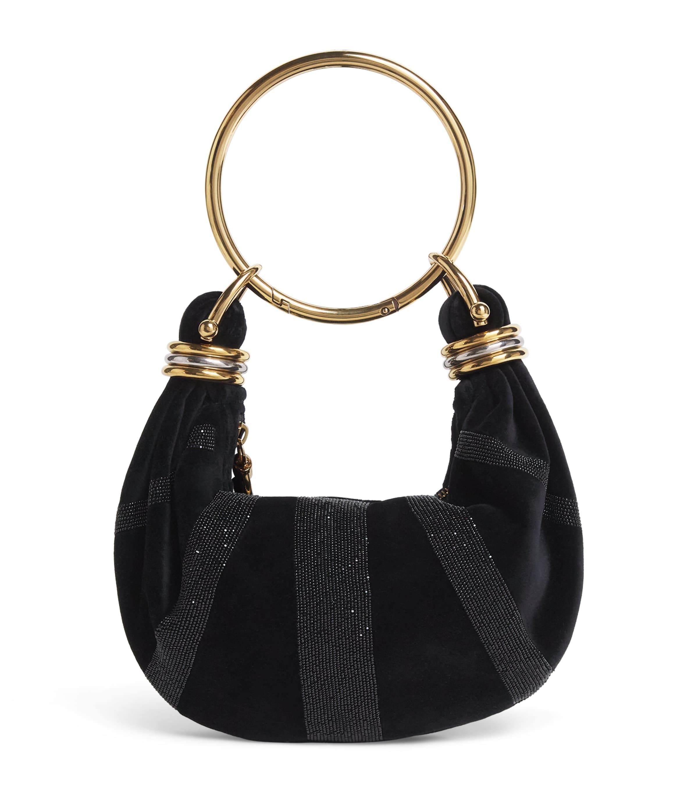 Mini Velvet Embellished Bracelet Top-Handle Bag BLACK Image 1
