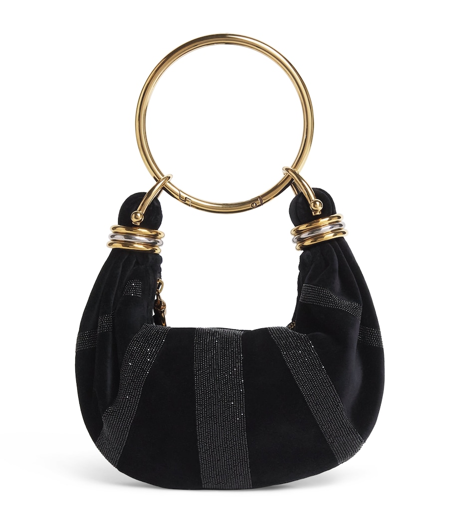 Mini Velvet Embellished Bracelet Top-Handle Bag BLACK Image 1