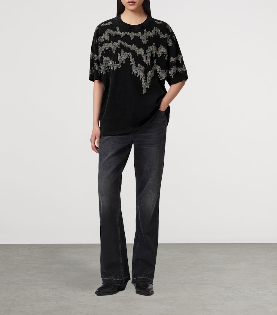 AllSaints Womens Embellished Maia Etta T-Shirt Washed Black Image 2