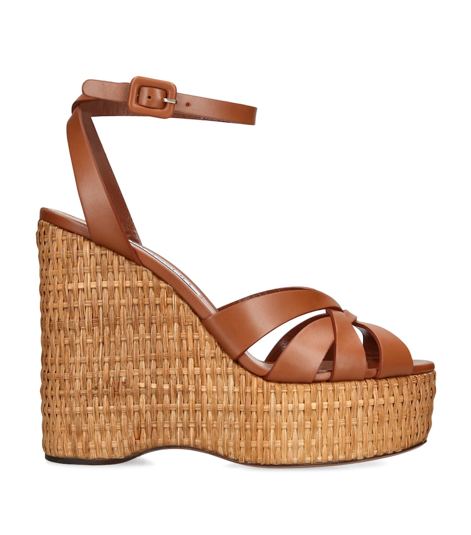 Aquazzura Leather Copacabana Wedge Sandals Mid Brown Image 1