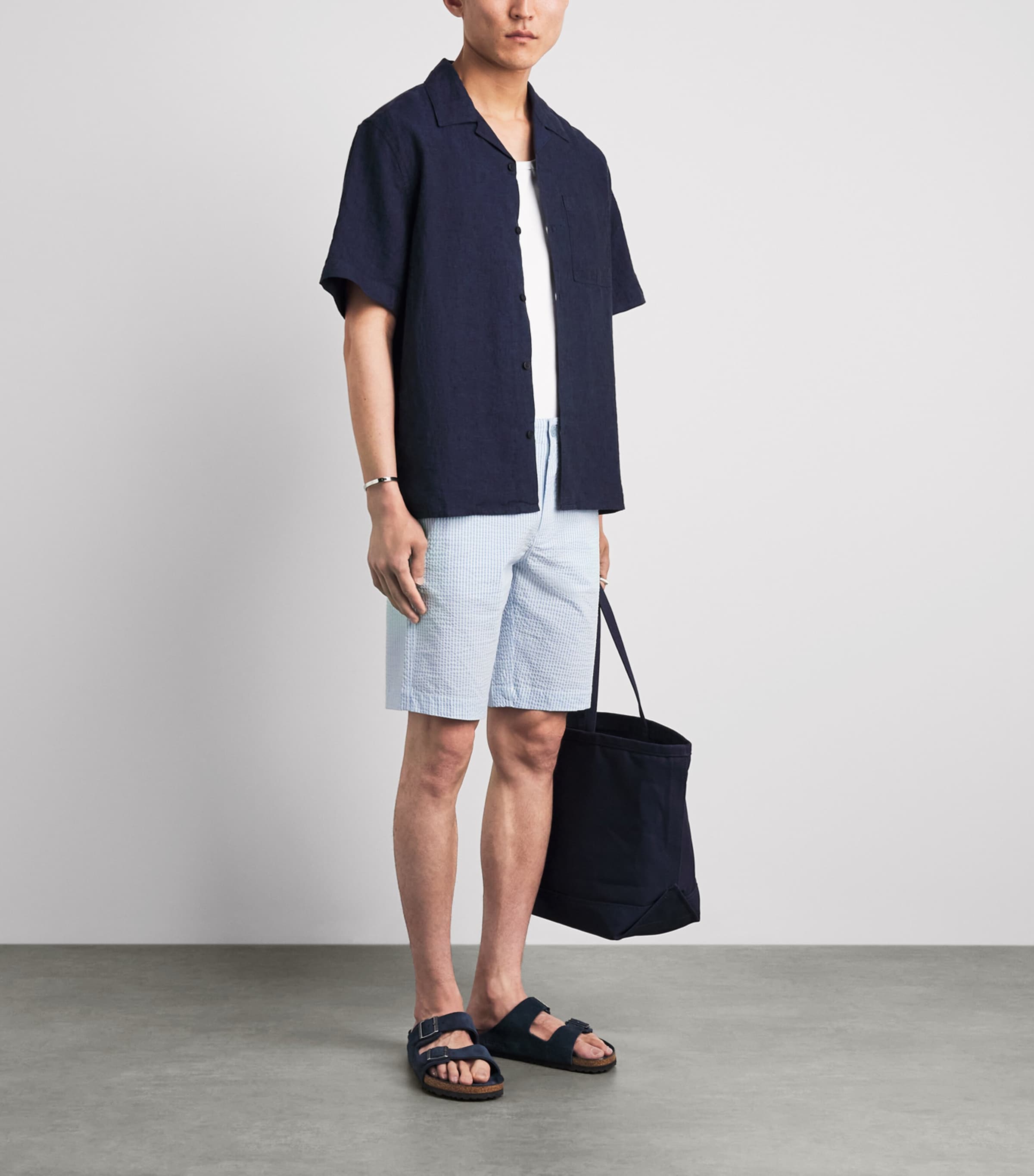 Vilebrequin Mens Seersucker Stripe Bermuda Shorts Cloudy Image 2