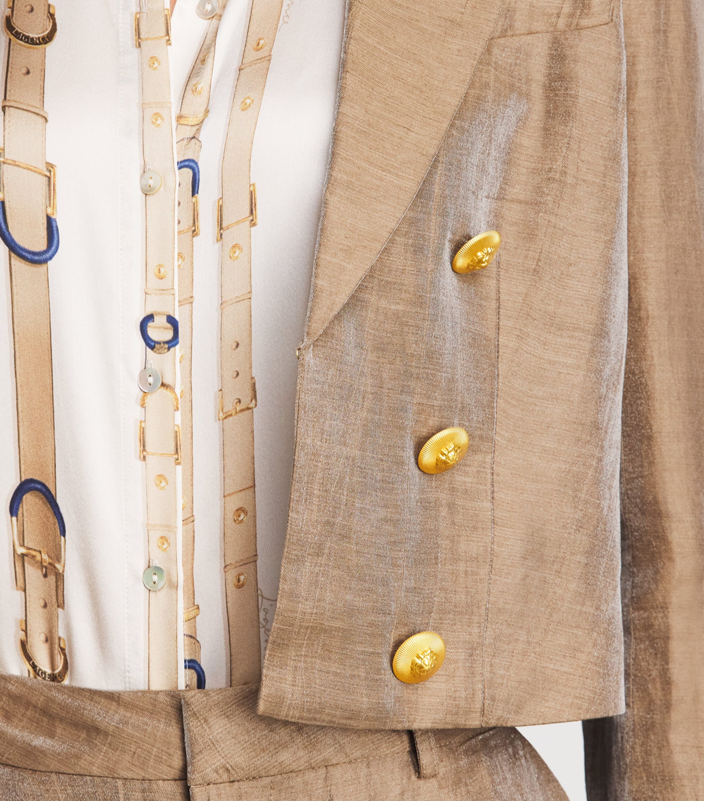 L'Agence Womens Linen-Blend Inez Blazer Ltgd Latte/gold Image 3