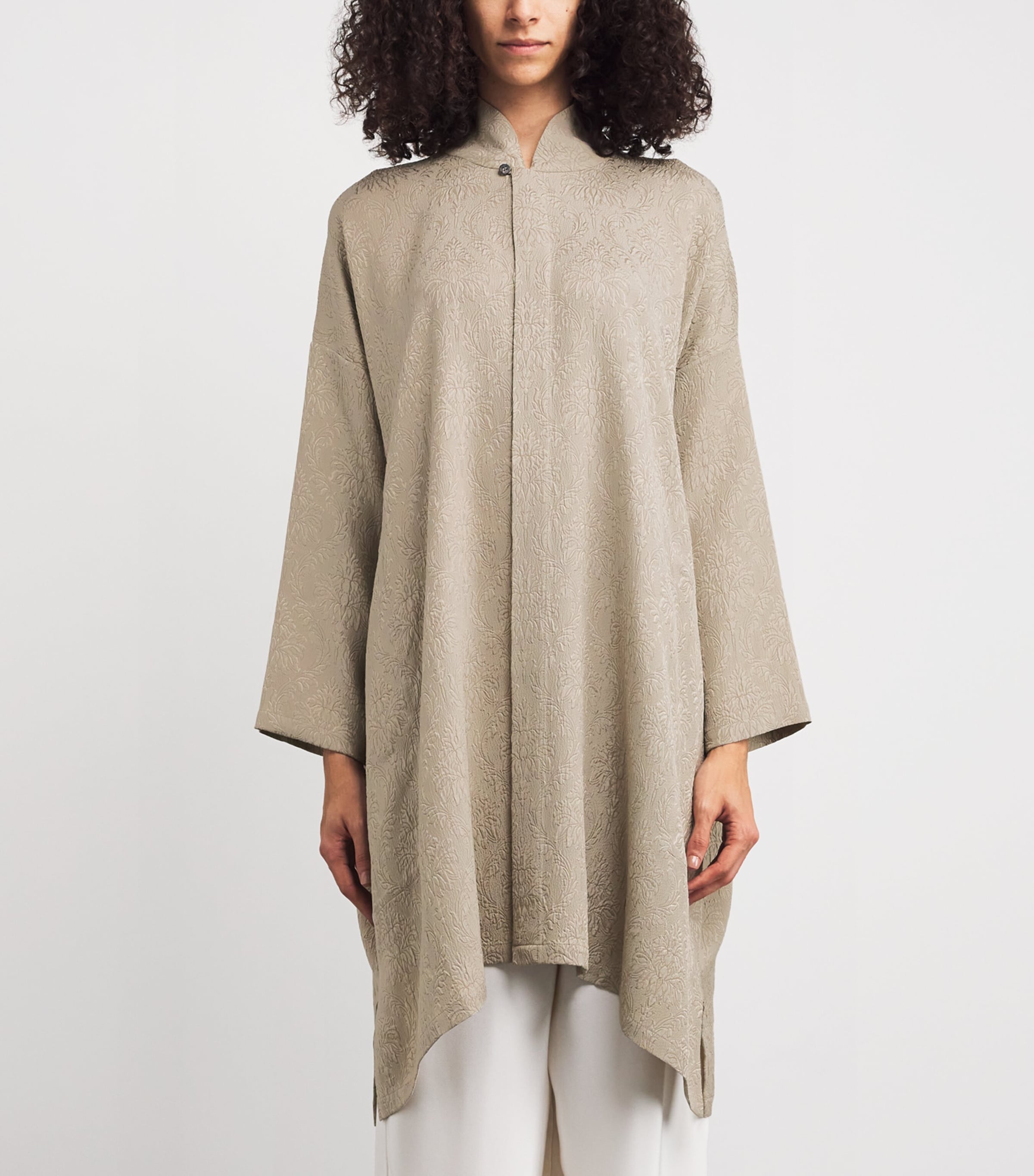 Silk Stand-Collar Shirt STONE Image 3