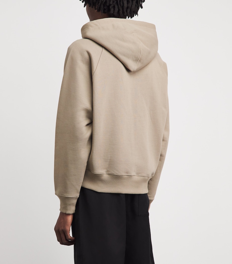 AMI Paris Mens Cotton Quota Zip-Up Hoodie Beige Taupe Image 5