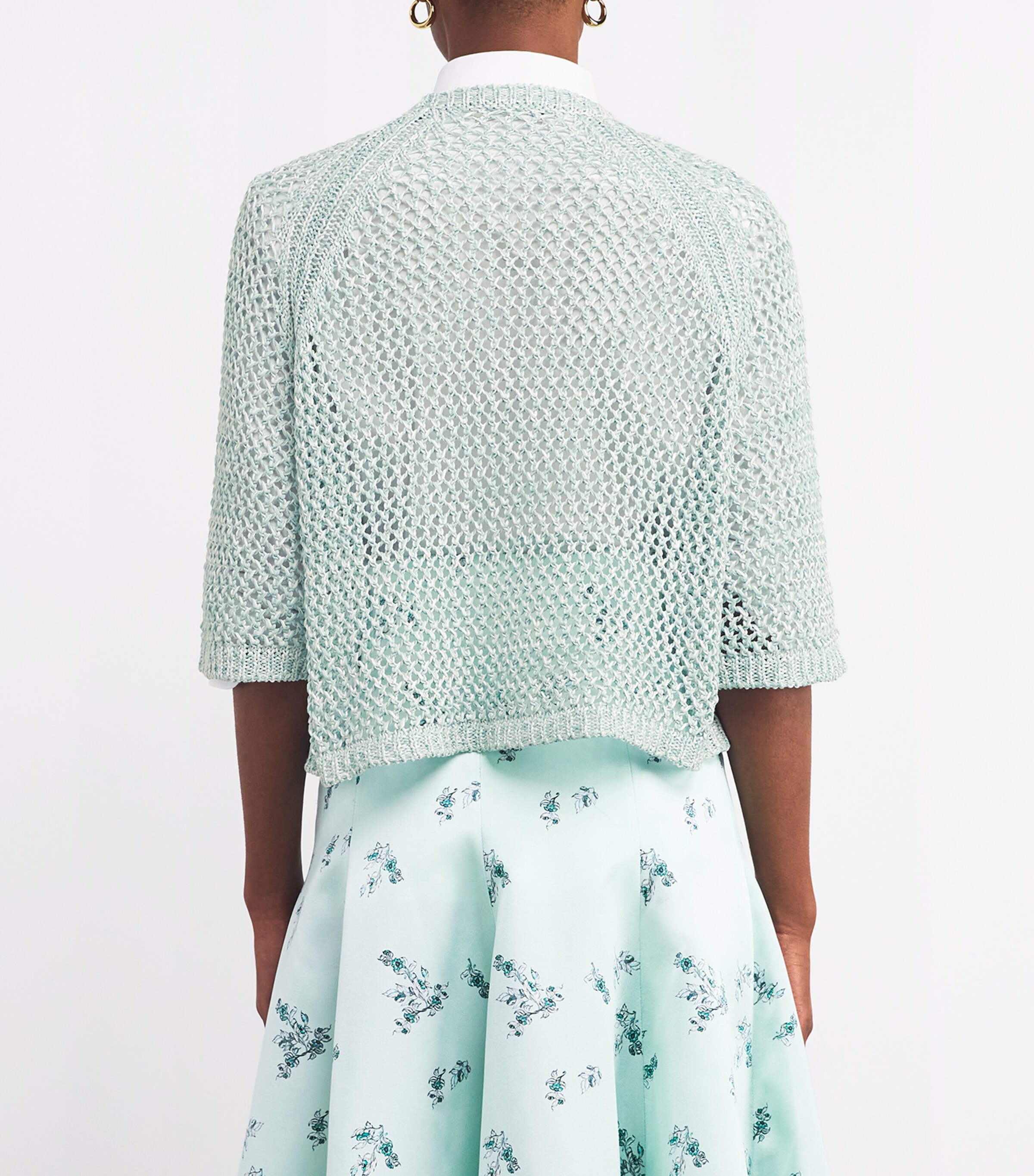 Fabiana Filippi Womens Cotton Open-Knit Sweater Bnco/vrde Acqa Image 4