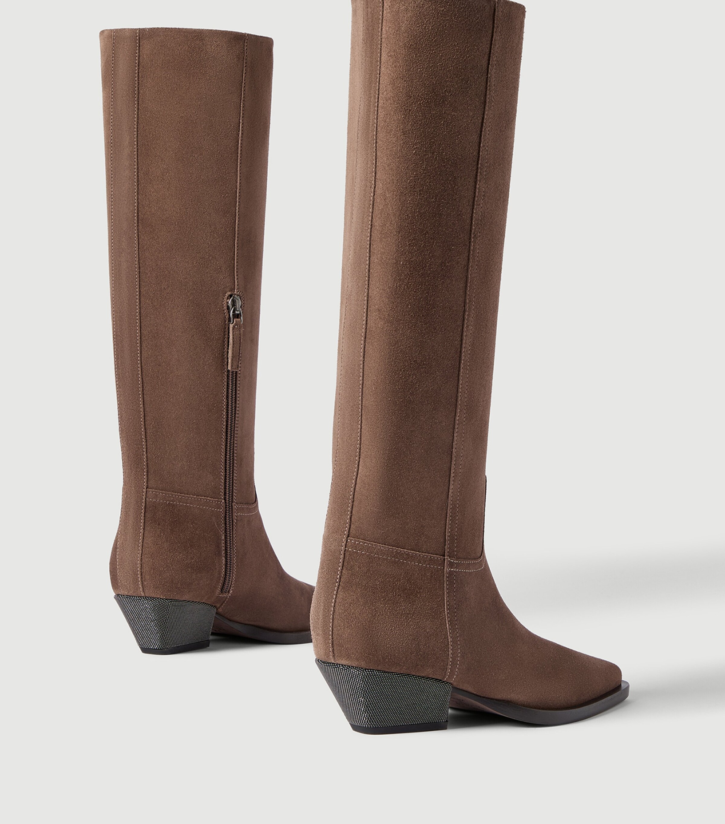 Brunello Cucinelli Suede Monili-Heel Knee-High Boots 50 Image 6