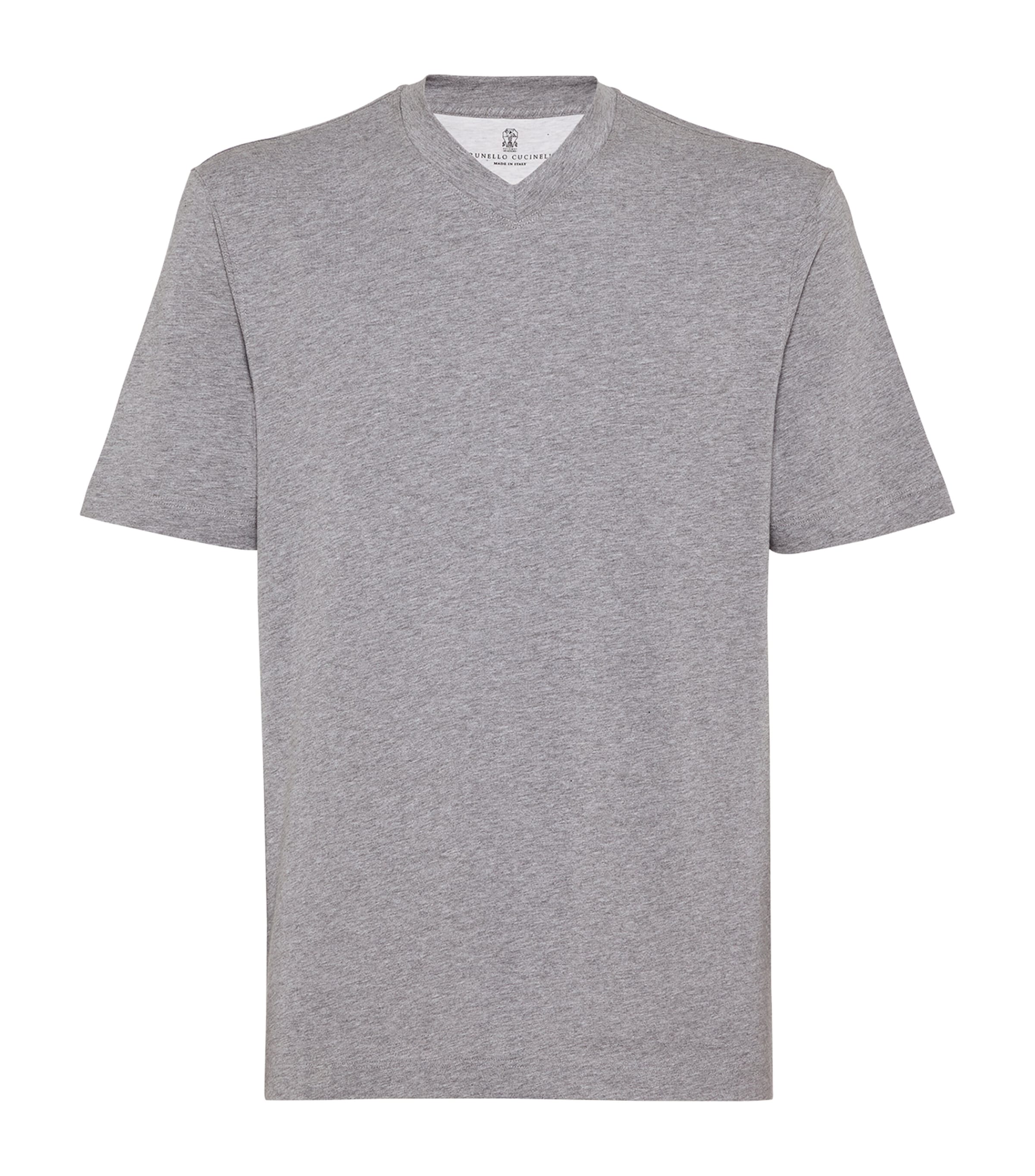 Brunello Cucinelli V-neck Short-sleeve T-shirt In Grey