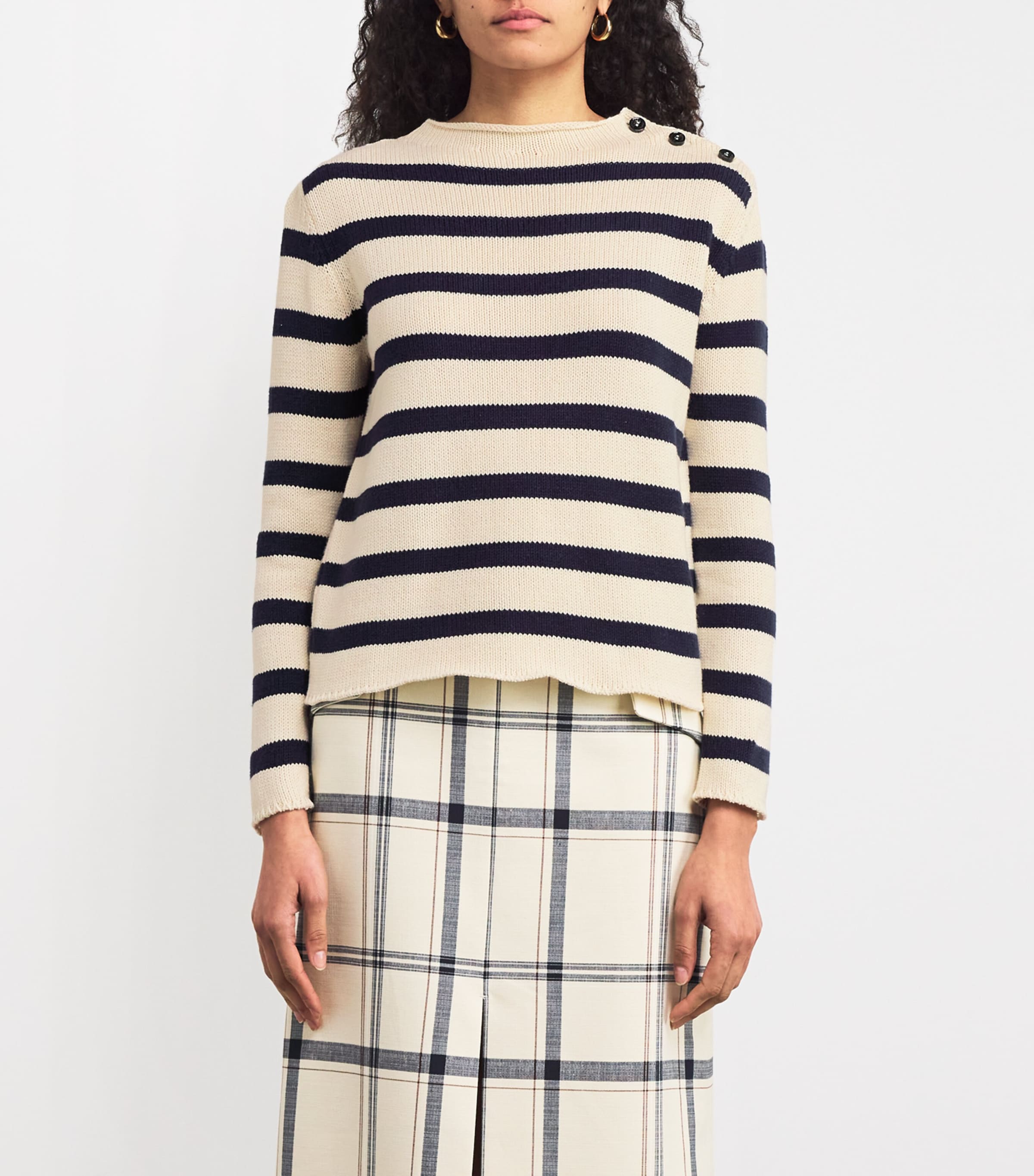 Cotton-Blend Stripe Sweater NAVY Image 3