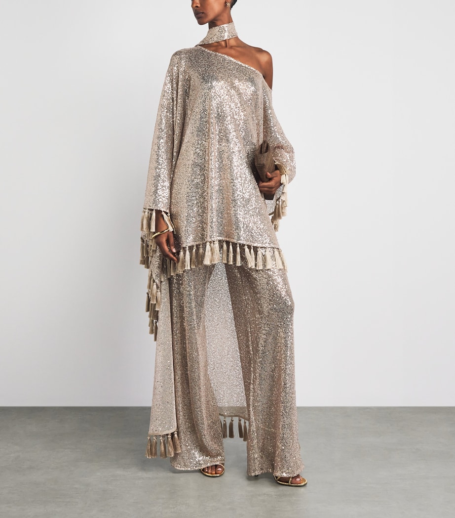 Taller Marmo Womens Sequin Marlene Disco Trousers White Sand Image 2