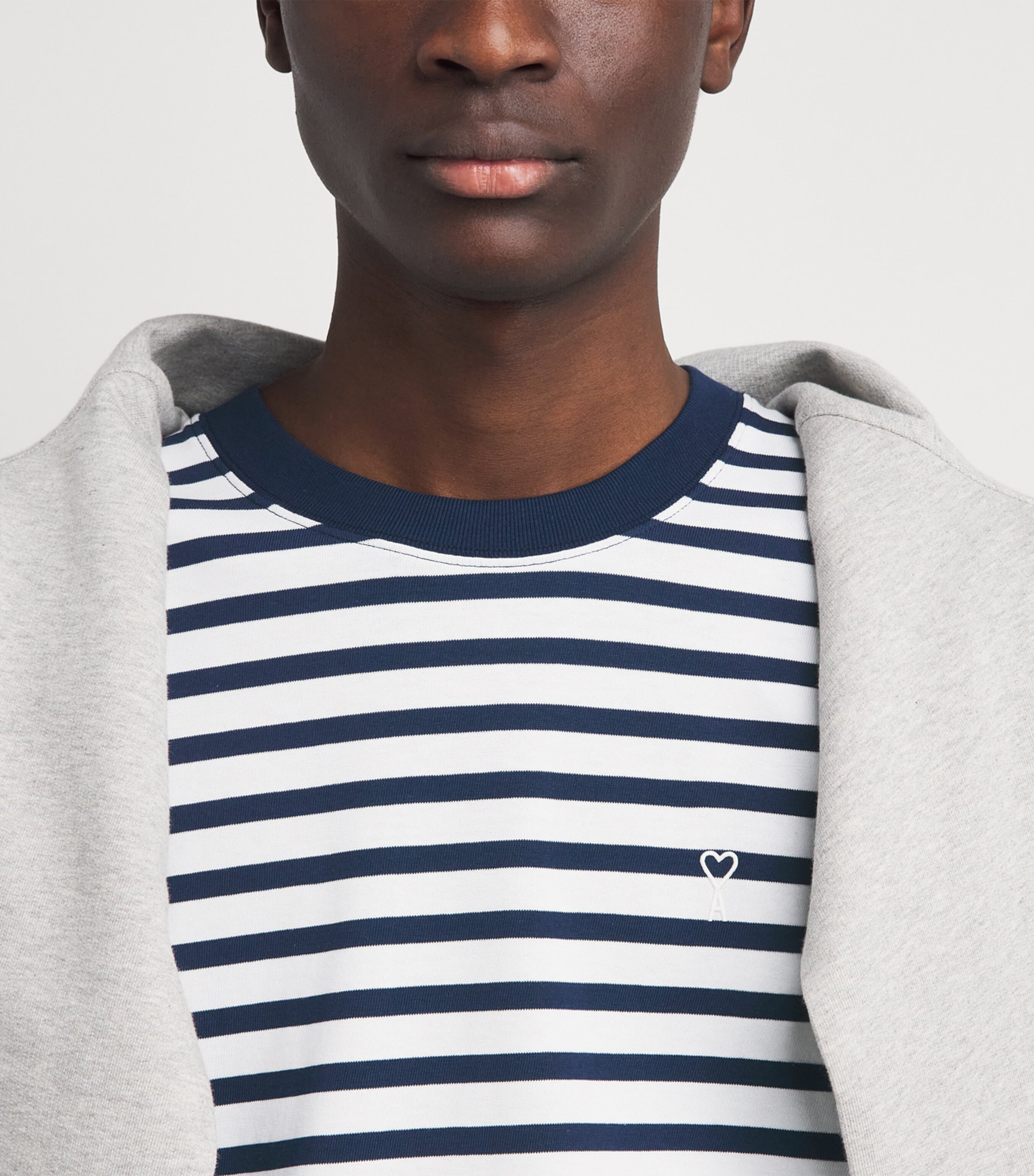 AMI Paris Mens Cotton Stripe Logo T-Shirt Encre/blanc Image 3
