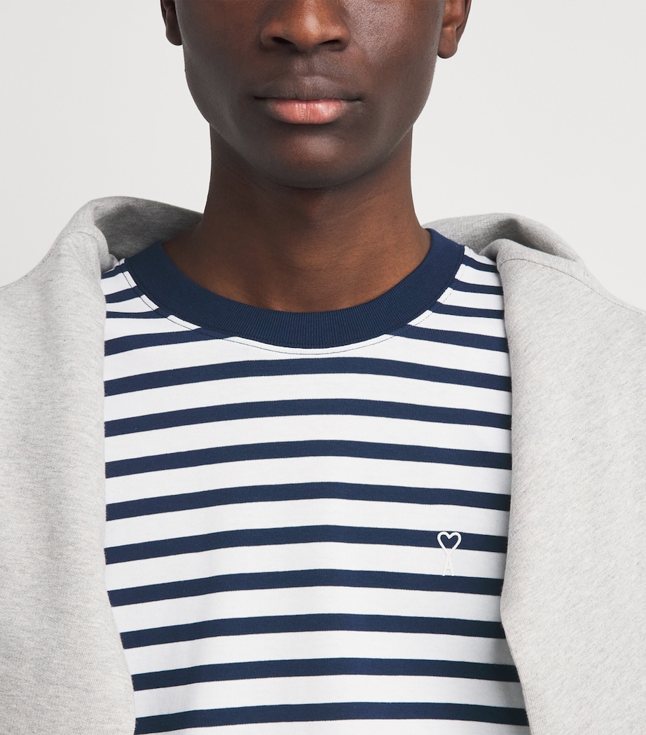 AMI Paris Mens Cotton Stripe Logo T-Shirt Encre/blanc Image 3