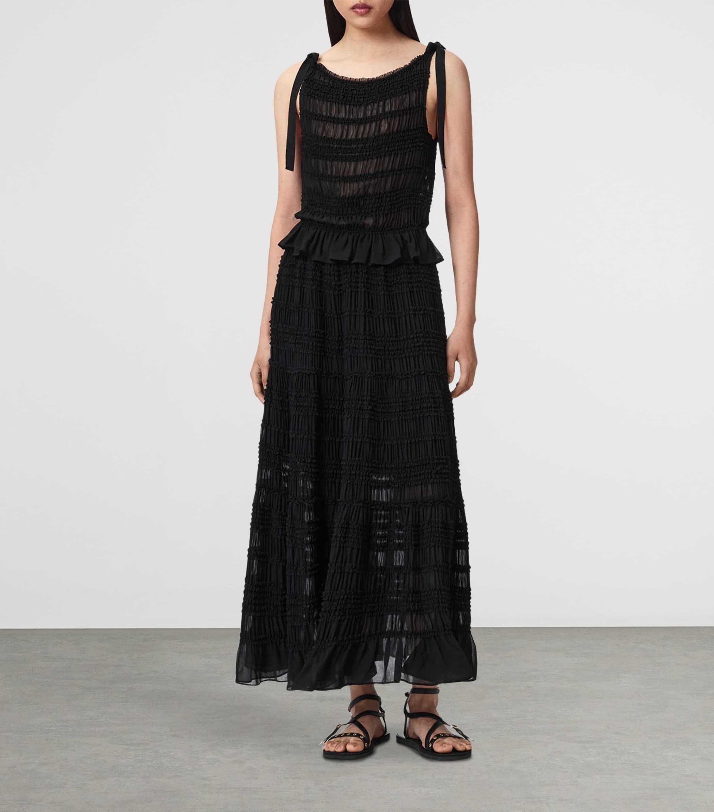 AllSaints Womens Shirred Lotus Top Black Image 2