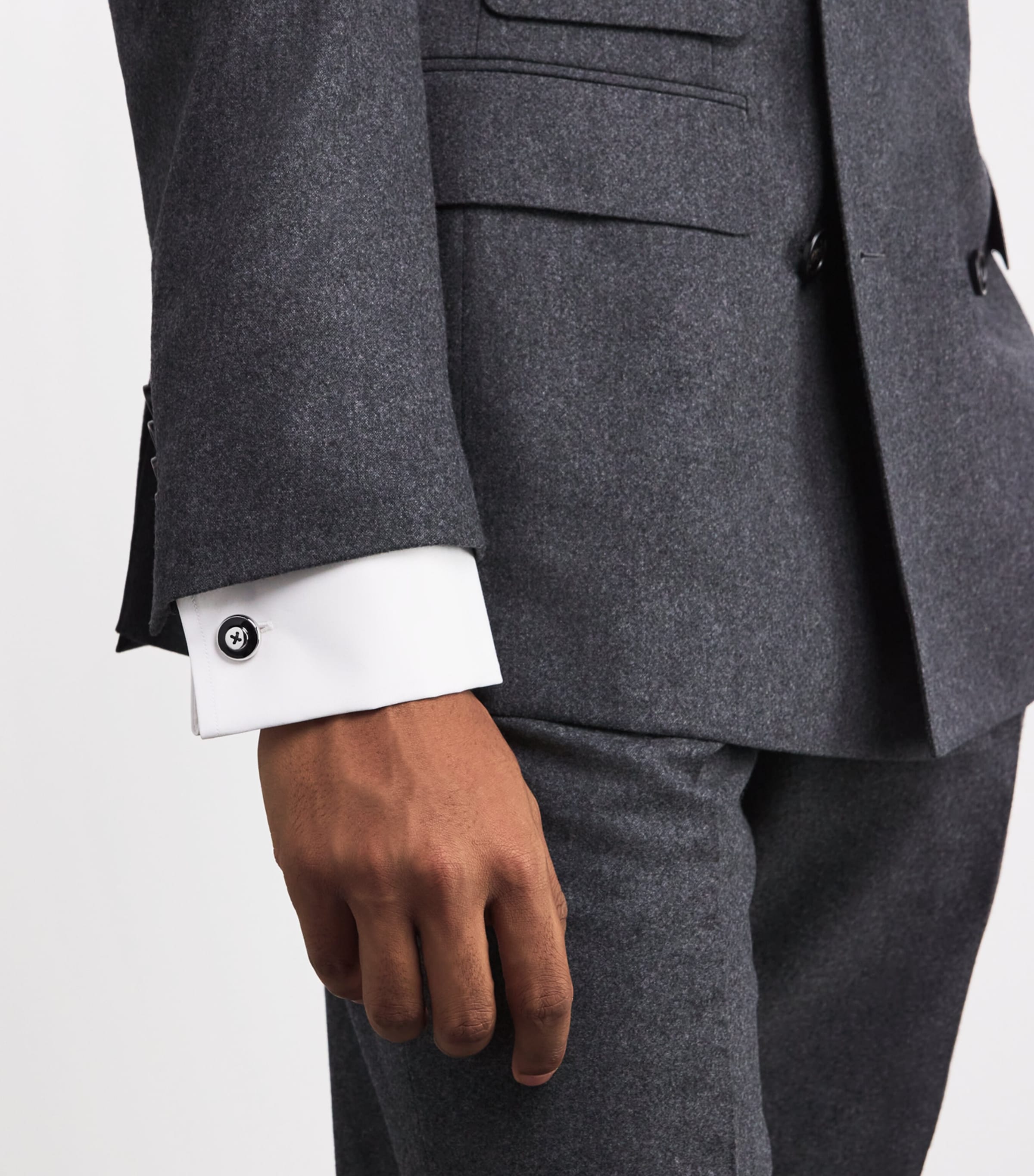 Rhodium-Plated Enamel Button Cufflinks BLACK Image 2