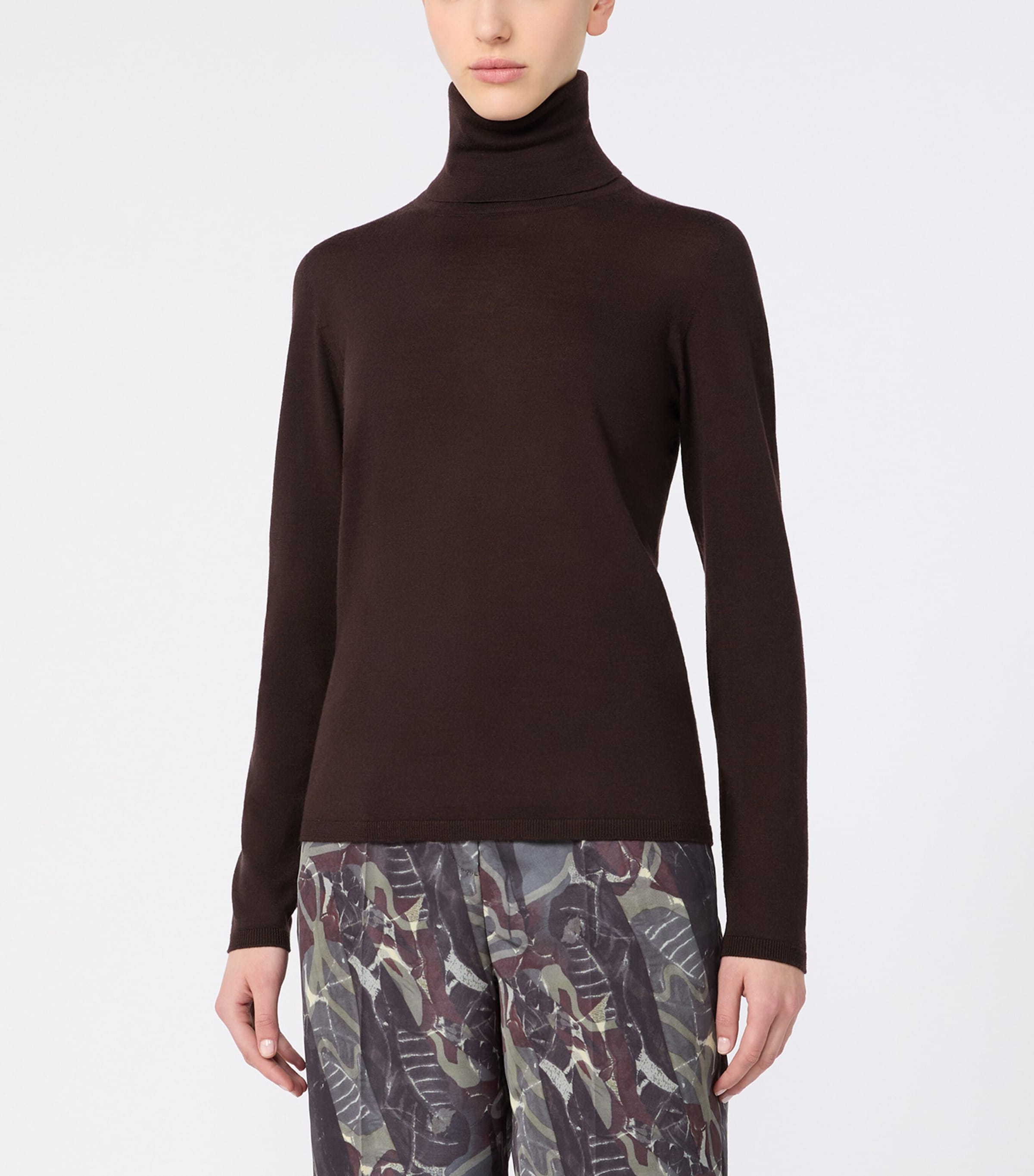 Max Mara Womens Virgin Wool Rollneck Sweater Dark Brown Image 3