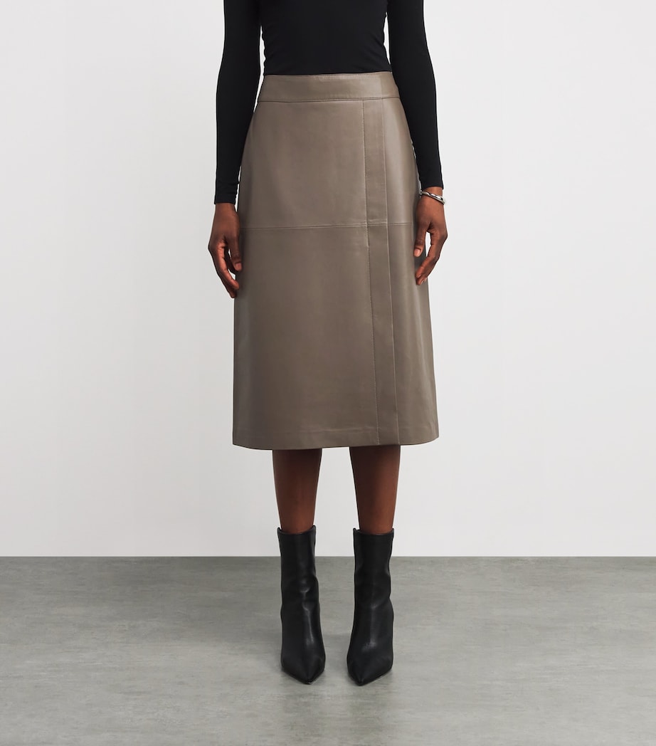 Leather Sèvres Midi Skirt MUSHROOM Image 3