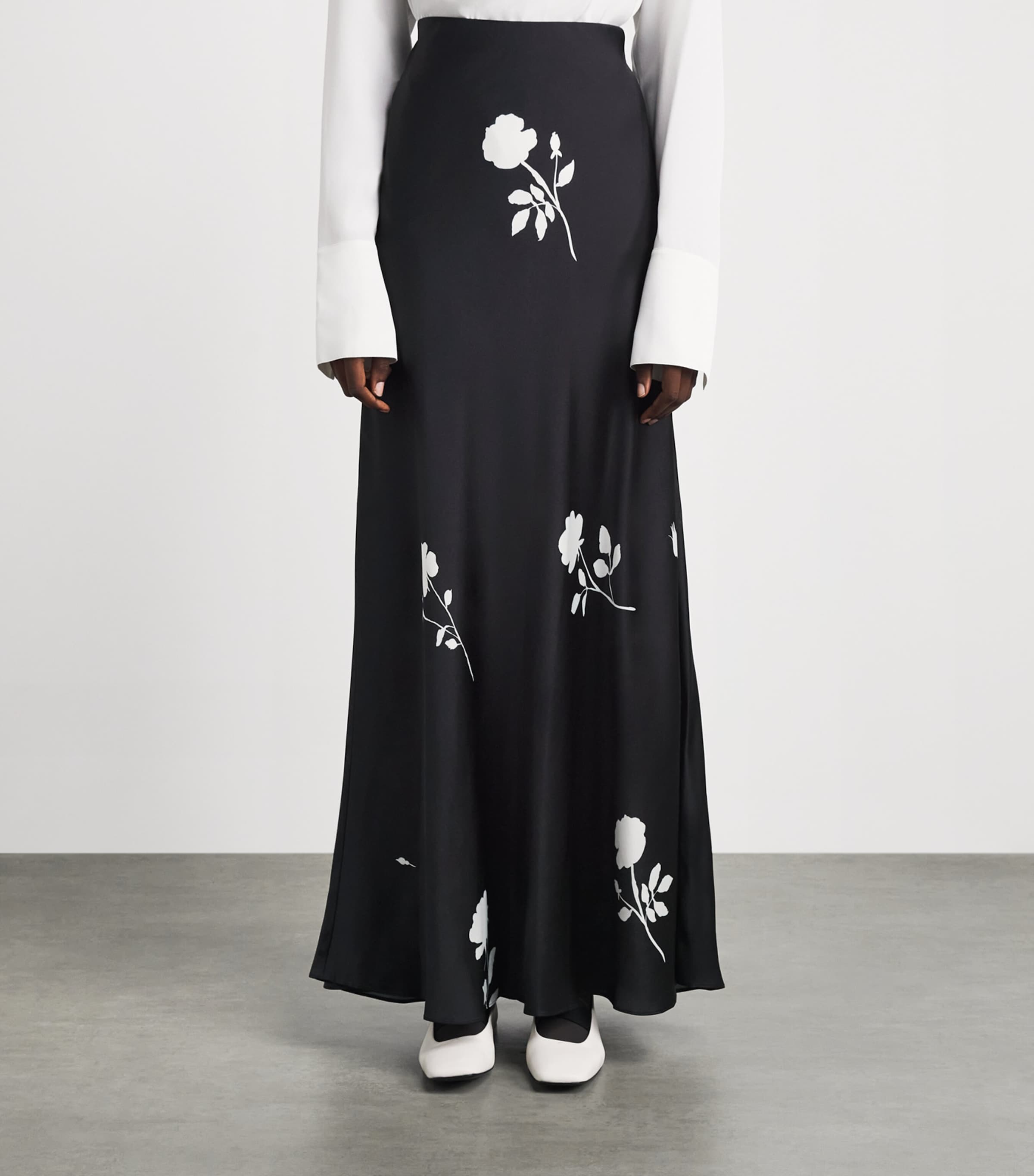 Lafayette 148 Womens Satin Floral Maxi Skirt Black Multi Image 4