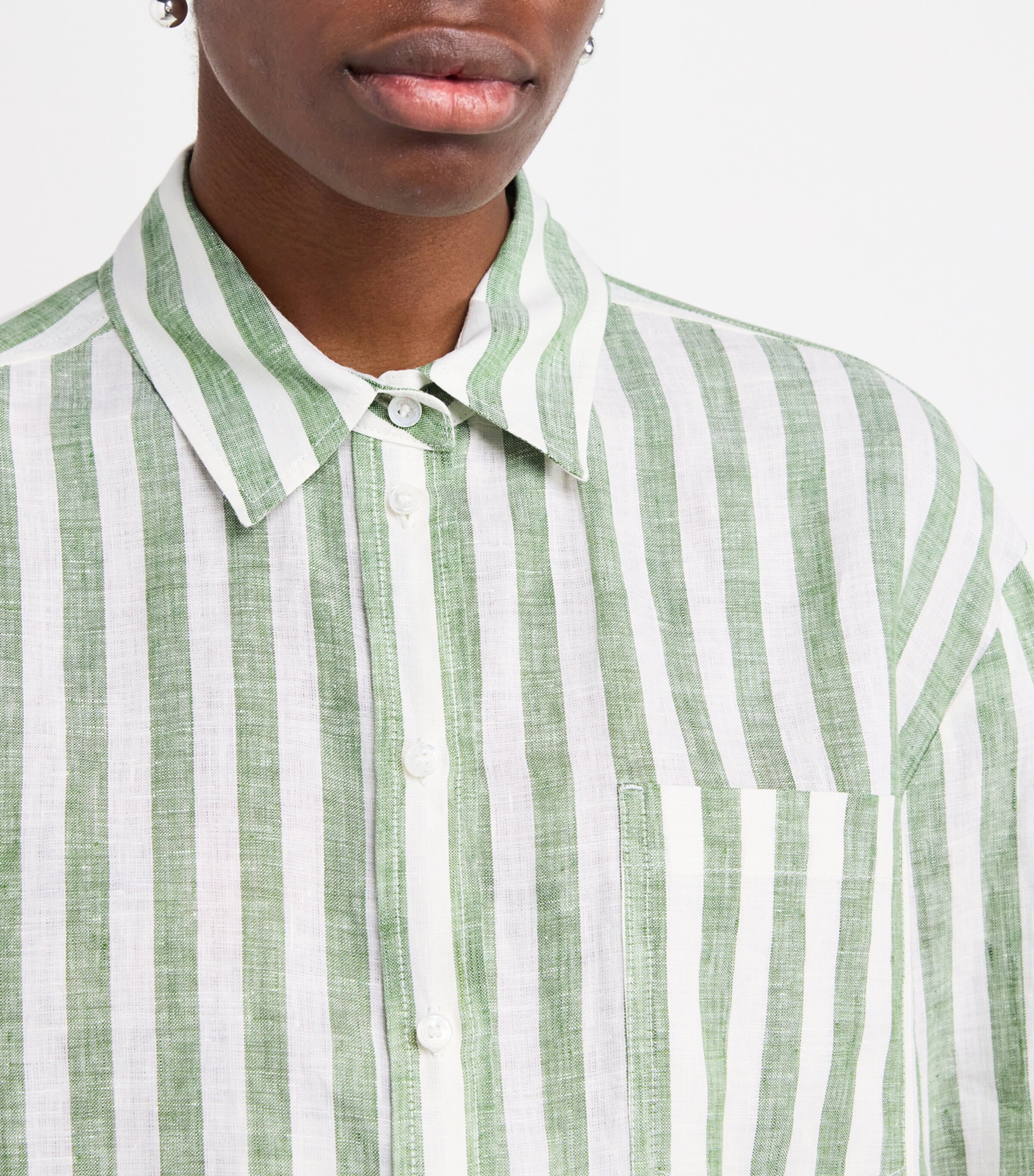 Weekend Max Mara Womens Linen Stripe Shirt Green Image 6