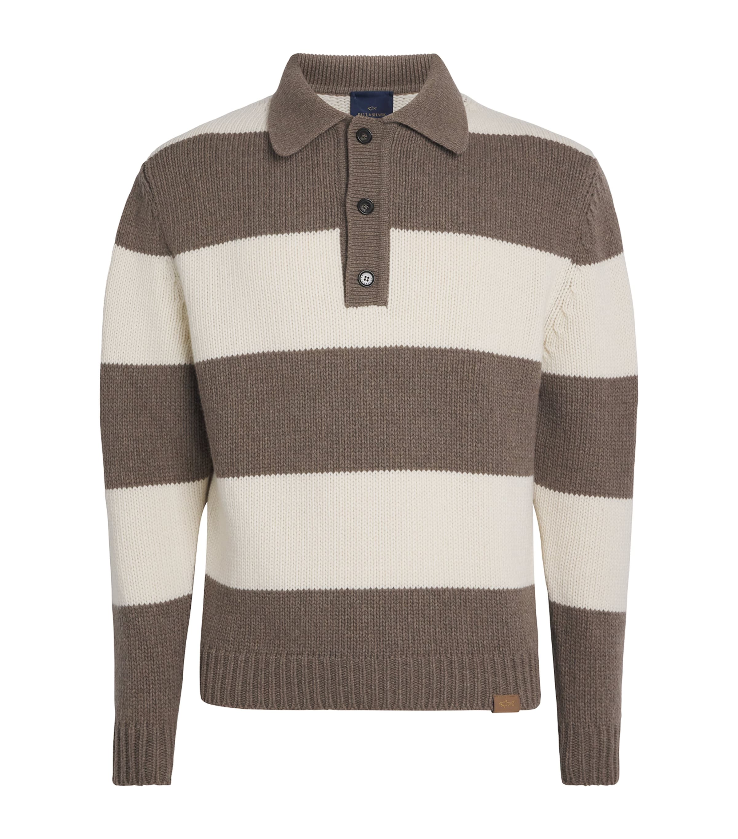 Paul & Shark Wool-blend Stripe Polo Shirt In Brown