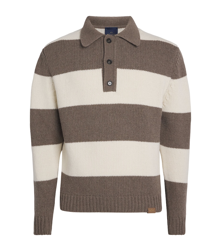 Wool-Blend Stripe Polo Shirt 299BROWN-WHITE Image 1