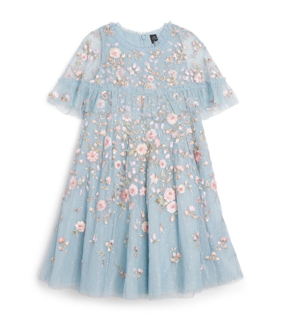 Needle & Thread Tulle Eden Rose Cape Dress (3-7 Years) Aqua/multi Image 1