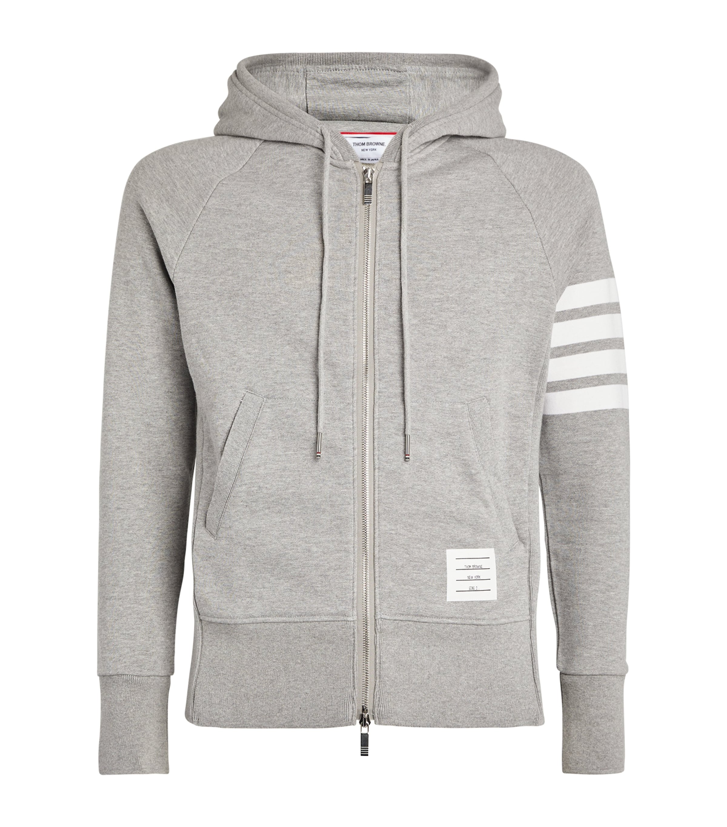 Shop Thom Browne Four-stripe Zip-up Hoodie In Grey