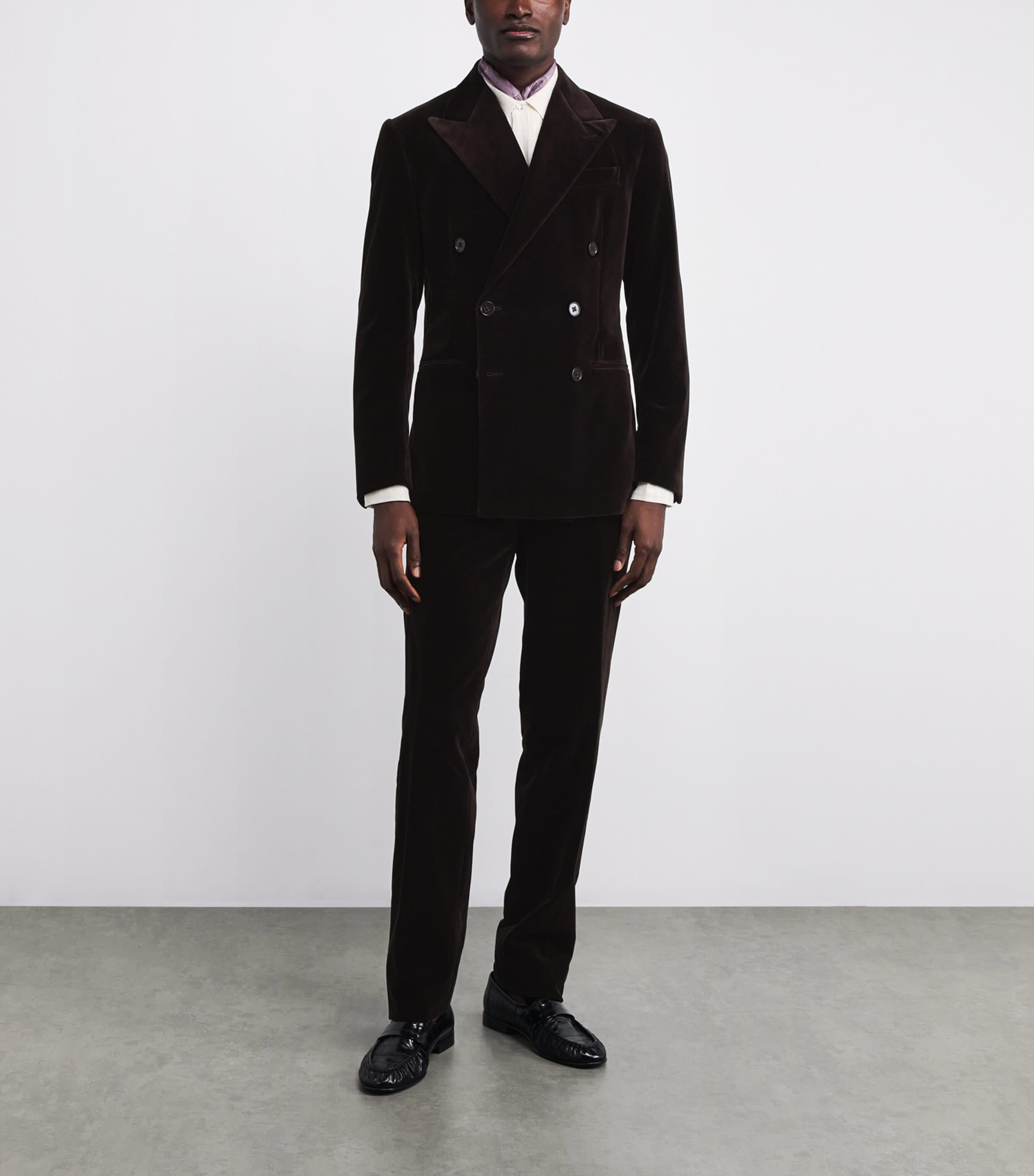 Velvet Double-Breasted Kent Suit Jacket DARK LUGGAGE BROWN Image 2