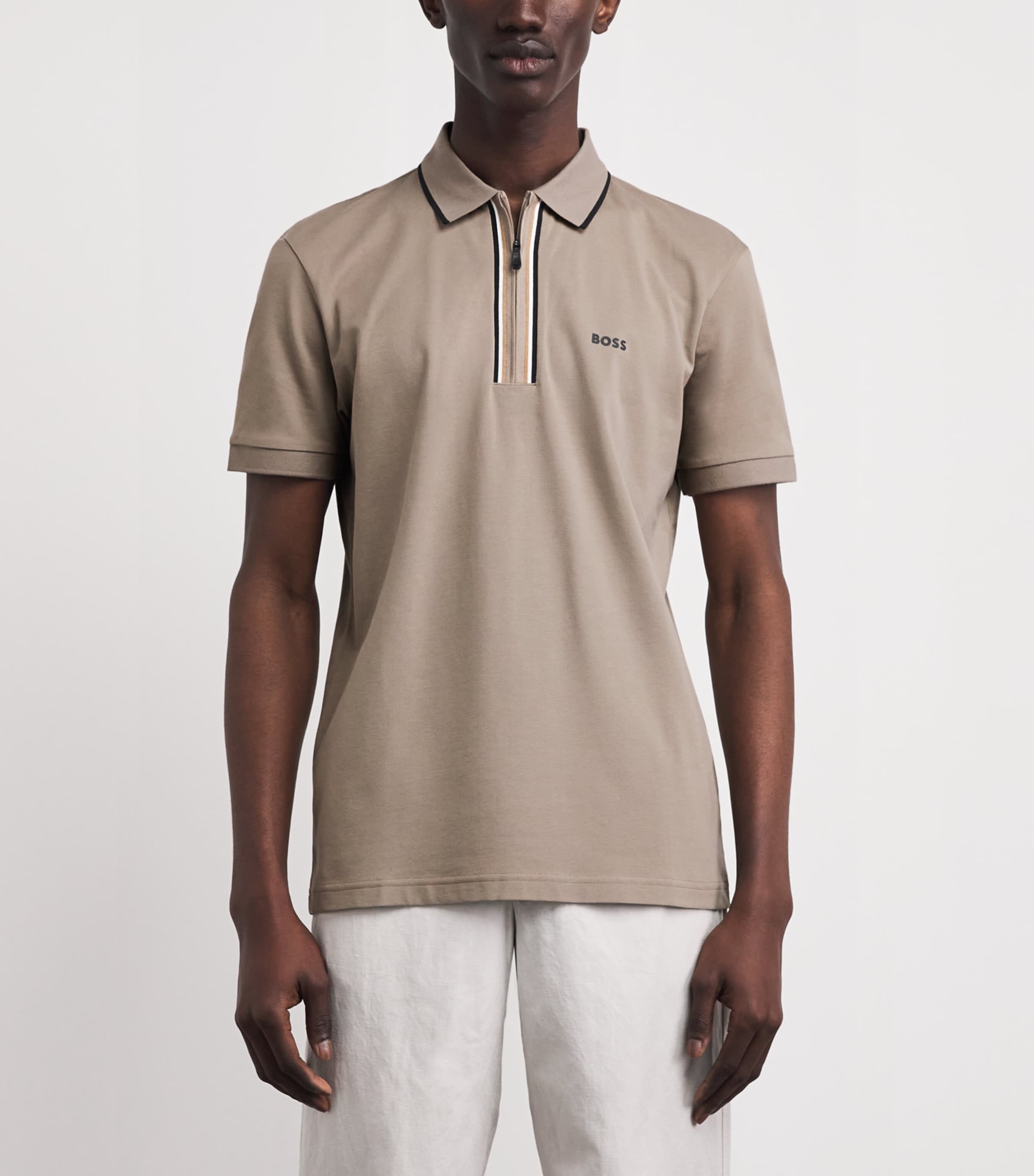 BOSS Mens Stretch-Cotton Logo Polo Shirt Pastel Green Image 4