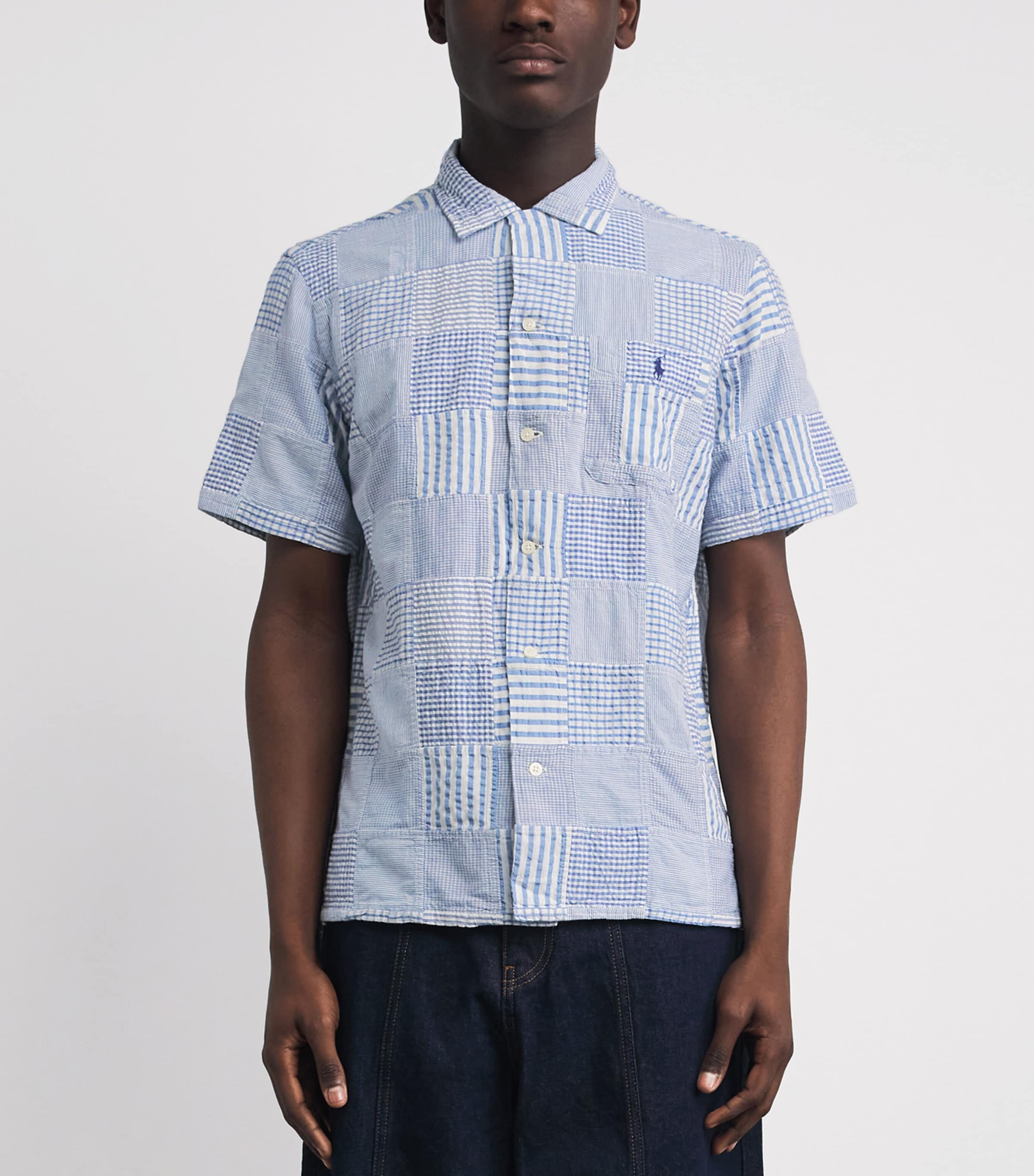 Polo Ralph Lauren Mens Seersucker Cotton Patchwork Shirt Patchwork Blues Image 4