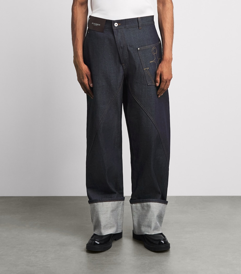 JW Anderson Mens Twisted Turn-Up Relaxed Jeans Indigo Image 4