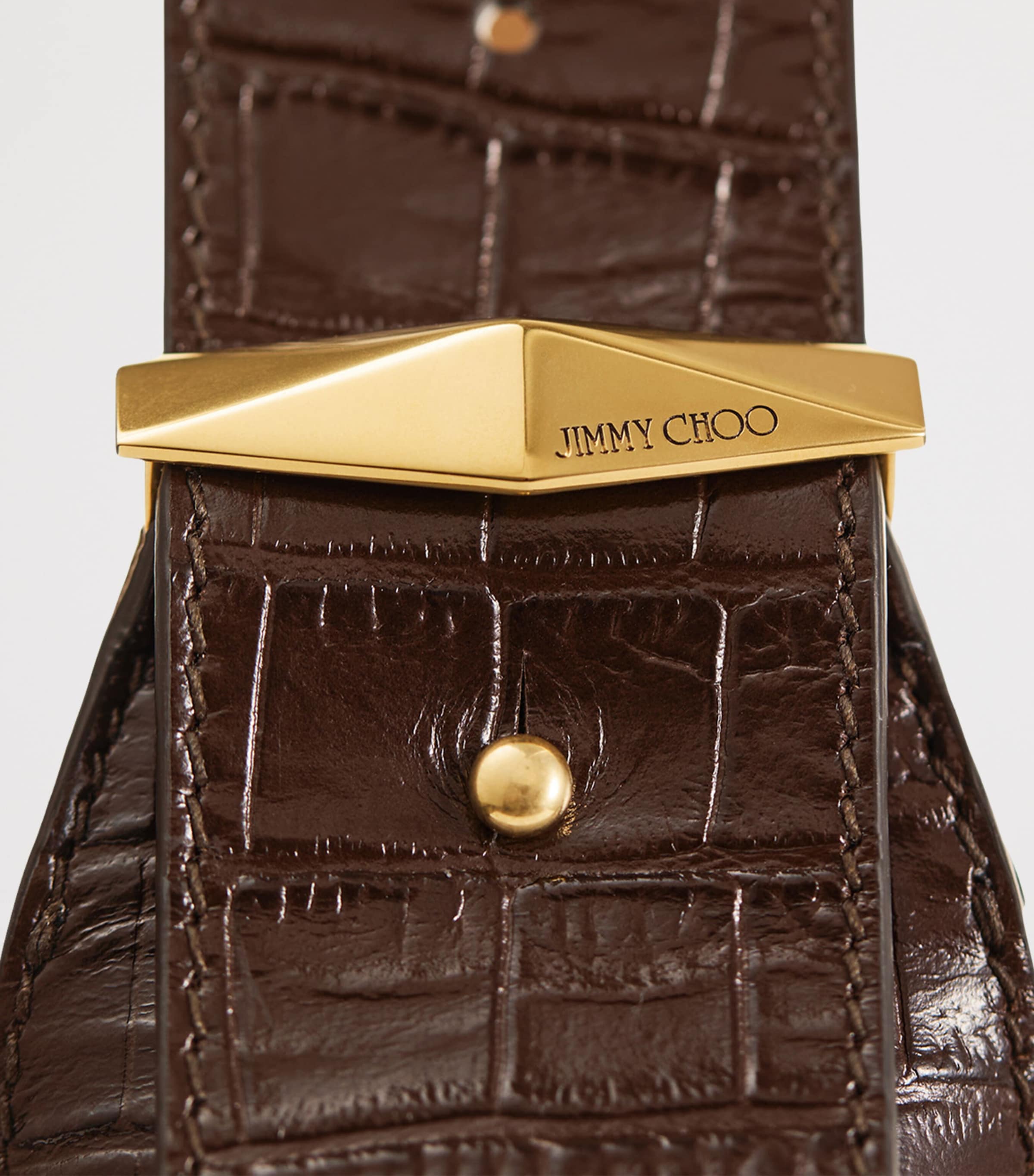 Diamond Small Croc-Embossed Leather Shoulder Bag CHOCOLATE/GOLD Image 2