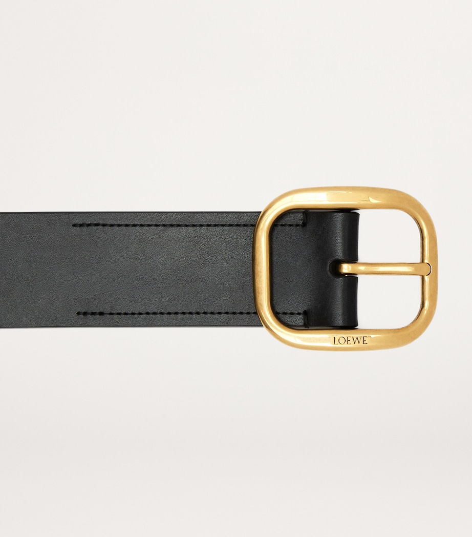 Leather Rounded-Rectangle Belt BLACK/VINTAGE BRASS Image 2
