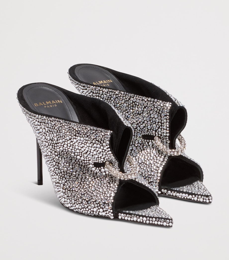 Balmain Leather Rhinestone-Embellished Pierced Heeled Mules 95 Eqo Noir/ Cristal Image 3